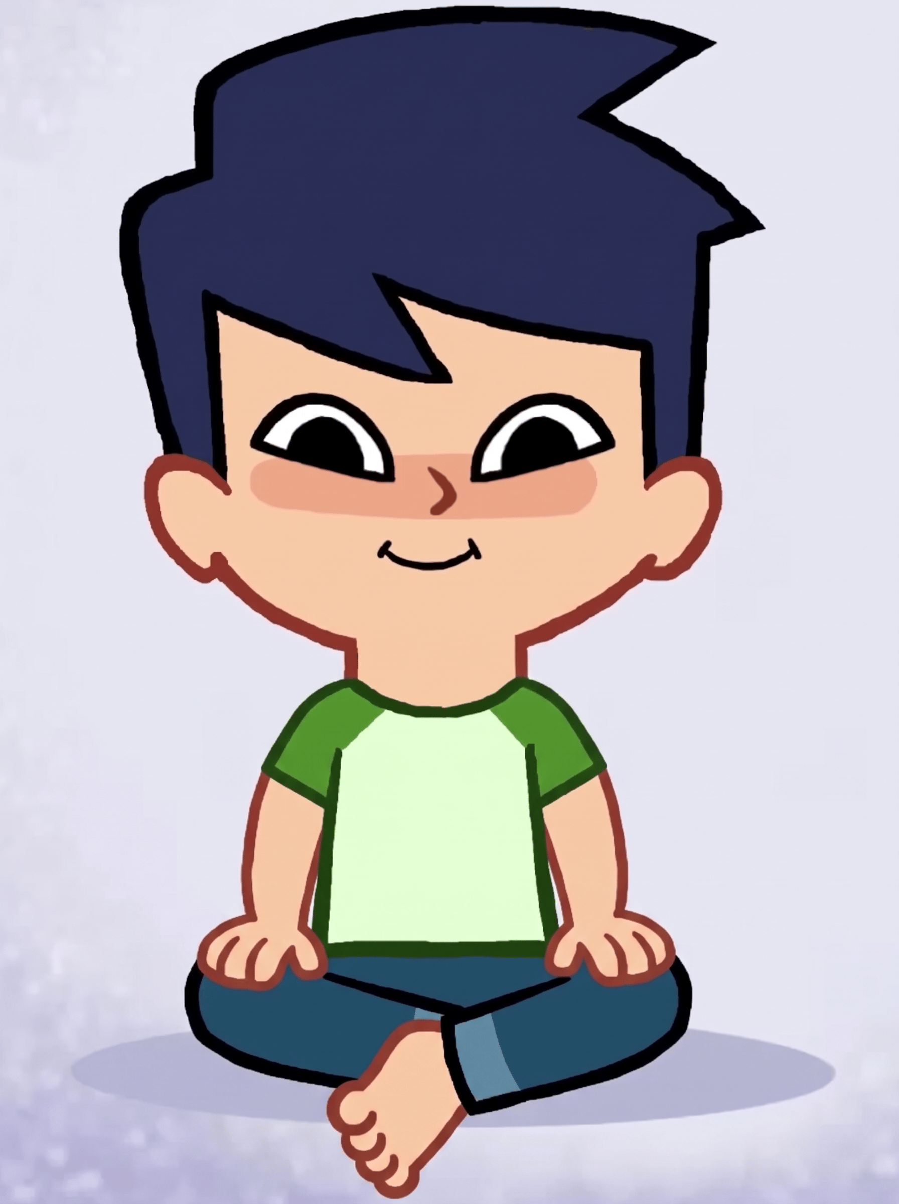 Super Simple Boy Sitting Crisscrossed (shoes off) (1 foot, 4 toes) (hands on your knees) (without shoes) (other foot hidden (unpeeked and invisible))