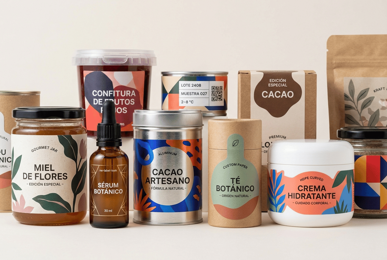The label must look like a physical self-adhesive label applied onto the container, with visible edges and realistic material texture. It must NOT look like graphics printed directly onto the packaging.
Ultra-premium editorial packaging campaign created for a professional self-adhesive label manufacturer, featuring a visually rich and sophisticated collection of DIFFERENT TYPES OF CONTAINERS made from glass, plastic, metal, kraft and cardboard.
This is a LARGE WEBSITE HERO IMAGE designed to demonstrate the enormous creative and technical versatility of professional self-adhesive labels.
THE LABEL DESIGN MUST BE ONE OF THE MOST IMPORTANT VISUAL ELEMENTS OF THE ENTIRE IMAGE.
IMPORTANT:
DO NOT create simple white rectangular labels with black typography.
DO NOT create generic minimalist pharmaceutical packaging.
THE LABELS MUST HAVE STRONG, CREATIVE, CONTEMPORARY GRAPHIC DESIGN.
Use:
• large illustrations
• bold contemporary typography
• expressive color
• sophisticated photography integrated into selected labels
• geometric compositions
• abstract graphics
• botanical illustrations
• modern patterns
• strong visual hierarchy
• selective metallic details
• transparent areas
• textured papers
• custom die-cut shapes
Every label should feel professionally designed by a leading contemporary European packaging design studio.
The collection must feel visually exciting, premium, contemporary and diverse.
CONTAINER MATERIAL VARIETY IS ESSENTIAL.
Create approximately 11–13 containers using CLEARLY DIFFERENT PACKAGING MATERIALS.
GLASS PACKAGING
Include:
• one transparent gourmet food jar
• one amber cosmetic or botanical glass bottle
• one premium transparent glass jar
Use sophisticated colorful and premium labels.
One glass container should feature a transparent NO-LABEL-LOOK self-adhesive label.
Another should feature a premium textured paper label.
PLASTIC PACKAGING
Include:
• one contemporary white HDPE cosmetic jar
• one transparent PET container
• one small curved plastic container
Use bold modern labels adapted perfectly to curved plastic surfaces.
One plastic container should feature a vibrant colorful label with a large contemporary illustration.
METAL PACKAGING
VERY IMPORTANT:
Include at least TWO clearly visible METAL CONTAINERS.
• one cylindrical aluminum tin
• one small premium metal can or metal jar
The metallic packaging must be unmistakably recognizable as real brushed or coated metal.
Apply REAL SELF-ADHESIVE LABELS onto the metal containers.
One metal container should use a bold contemporary label with large typography and geometric graphics.
Another should use a premium metallic self-adhesive label where selected areas of the metallic substrate remain exposed.
The label must remain visually separate from the metal packaging itself.
KRAFT PACKAGING
Include at least TWO clearly visible KRAFT PACKAGING FORMATS:
• one small cylindrical kraft cardboard container
• one kraft pouch or kraft box
Apply sophisticated self-adhesive labels onto the kraft surfaces.
The labels should NOT look rustic or homemade.
Create contemporary sustainable packaging design.
Use modern botanical illustrations, sophisticated typography and carefully selected muted colors such as:
sage green,
terracotta,
soft coral,
deep forest green,
warm cream.
One kraft package should use a white recycled-paper label with visible natural fibers.
Another may use a custom-shaped label.
CARDBOARD PACKAGING
Include at least TWO clearly recognizable CARDBOARD PACKAGES:
• one premium folding carton box
• one small cylindrical cardboard tube
Apply professional self-adhesive labels onto both.
The cardboard must remain visibly different from kraft.
Use clean premium white or lightly colored cardboard.
The labels can be more visually expressive.
Use contemporary illustrations, bold typography and sophisticated color blocking.
One cardboard box should feature a large circular or organically shaped self-adhesive label acting as a premium closure seal.
The closure label must visibly cross the opening edge of the carton so its FUNCTION is immediately understandable.
PRODUCT MIX
The collection may represent different commercial sectors such as:
• gourmet food
• cosmetics
• personal care
• botanical products
• artisan products
• household products
• laboratory identification
• sustainable products
But this is NOT a collection of one brand.
Every product should have its own visual identity.
The common element is EXCEPTIONAL SELF-ADHESIVE LABEL DESIGN AND PRINTING.
LABEL DESIGN VARIETY
Create visibly different label styles throughout the collection.
COLORFUL ILLUSTRATED LABEL
Use large contemporary illustrations with saturated but sophisticated colors.
Coral, cobalt blue, raspberry, turquoise, orange and green.
The illustration should occupy approximately 40–60% of the label.
PREMIUM BOTANICAL LABEL
Large sophisticated botanical illustration.
Deep forest green, warm cream, burgundy and muted pink.
Modern editorial typography.
TRANSPARENT LABEL
Crystal-clear self-adhesive film.
Large transparent areas.
Opaque white ink behind selected graphics.
Vivid color accents.
Subtle physical transparent film edges visible.
METALLIC LABEL
Metallic self-adhesive material.
Most of the metallic substrate covered with opaque inks.
Selected areas remain exposed to create real metallic reflections.
NO fake digital gradients.
RECYCLED PAPER LABEL
Visible subtle recycled fibers.
Contemporary sustainable design.
Modern typography.
NOT rustic.
BOLD GEOMETRIC LABEL
Large typography.
Strong color blocks.
Abstract geometric graphics.
Contemporary graphic-design aesthetic.
CUSTOM DIE-CUT LABEL
One label must have a clearly visible custom organic or geometric contour.
The shape must be sophisticated and commercially manufacturable.
TECHNICAL LABEL
Only ONE small container should use a technical identification label.
Include:
LOTE 2408
MUESTRA 027
2–8 °C
QR code
DataMatrix
barcode
This technical label should add variety but MUST NOT dominate the overall visual style.
IMPORTANT:
DO NOT TURN THE ENTIRE COLLECTION INTO LABORATORY OR PHARMACEUTICAL PACKAGING.
Most labels must be highly visual, branded and creatively designed.
SPANISH TEXT
All consumer-facing label text must be written in correct Spanish.
Use short realistic wording such as:
MIEL DE FLORES
CONFITURA DE FRUTOS ROJOS
CREMA HIDRATANTE
SÉRUM BOTÁNICO
FÓRMULA NATURAL
CACAO ARTESANO
TÉ BOTÁNICO
CUIDADO CORPORAL
INGREDIENTES NATURALES
EDICIÓN ESPECIAL
ORIGEN NATURAL
250 g
50 ml
30 ml
Avoid excessive small text.
Prioritize LARGE BRAND NAMES, PRODUCT NAMES AND VISUAL GRAPHICS.
CRITICAL SELF-ADHESIVE LABEL REQUIREMENT
EVERY LABEL MUST LOOK LIKE A REAL PHYSICAL SELF-ADHESIVE LABEL APPLIED ONTO ITS CONTAINER.
Clearly show:
• physical label edges
• paper thickness
• recycled paper fibers
• transparent film edges
• metallic substrate
• matte film
• precise die-cut contours
• perfect adhesion
THE GRAPHICS MUST NOT LOOK PRINTED DIRECTLY ONTO THE PACKAGING.
Leave visible areas of glass, plastic, metal, kraft and cardboard surrounding the labels.
The viewer must immediately distinguish:
PACKAGING MATERIAL
+
SELF-ADHESIVE LABEL MATERIAL.
COMPOSITION
Create a sophisticated wide horizontal editorial composition.
Approximately 11–13 products.
Arrange them at different heights and depths.
DO NOT create a symmetrical pyramid of identical jars.
DO NOT arrange everything in a straight line.
Create visual rhythm using:
tall containers,
short jars,
boxes,
cylindrical tins,
kraft tubes,
small bottles,
wide containers.
Place 4–5 visually striking products prominently in the foreground.
The foreground MUST include:
• one glass container
• one plastic container
• one metallic container
• one kraft/cardboard container
This is essential so the material diversity is immediately visible.
Additional products are positioned behind them to create depth.
Some containers may partially overlap naturally.
However, the most important labels must remain clearly visible.
PHOTOGRAPHIC ART DIRECTION
Professional premium editorial product photography.
WIDE HORIZONTAL FORMAT suitable for a large website hero banner.
Elegant VERY LIGHT WARM NEUTRAL BACKGROUND.
Use an extremely pale ivory, soft warm white or very light limestone tone.
The background should remain almost white.
Clean premium studio surface.
Very subtle architectural depth.
Soft natural daylight combined with professional studio lighting.
Controlled elegant shadows.
No dramatic contrast.
The lighting must reveal the physical differences between:
• transparent glass
• amber glass
• PET
• white HDPE
• brushed metal
• coated aluminum
• kraft cardboard
• premium white cardboard
• textured paper labels
• transparent labels
• metallic labels
• recycled labels
The foreground labels must be RAZOR-SHARP.
Extremely high print definition.
Realistic commercial packaging.
Sophisticated contemporary European graphic design.
Visually rich but carefully controlled.
Premium packaging design.
8K ultra-high definition.
Designed by a Pentawards-winning packaging designer.
NO collection dominated by glass bottles.
NO collection dominated by white labels.
NO simple white rectangular labels everywhere.
NO generic pharmaceutical aesthetic.
NO sterile laboratory aesthetic.
NO identical typography across all products.
NO identical label shapes.
NO excessive minimalism.
NO boring packaging.
NO tiny typography as the main design.
NO direct printing onto containers.
NO shrink sleeves.
NO fake metallic gradients.
NO rustic craft-market aesthetic.
NO vintage packaging.
NO arabesque patterns.
NO ornamental borders.
NO decorative props.
NO loose fruit.
NO flowers around the products.
NO laboratory equipment.
NO kitchen scenery.
NO bathroom scenery.
NO wooden table.
NO dark background.
NO gray background.
NO clutter.