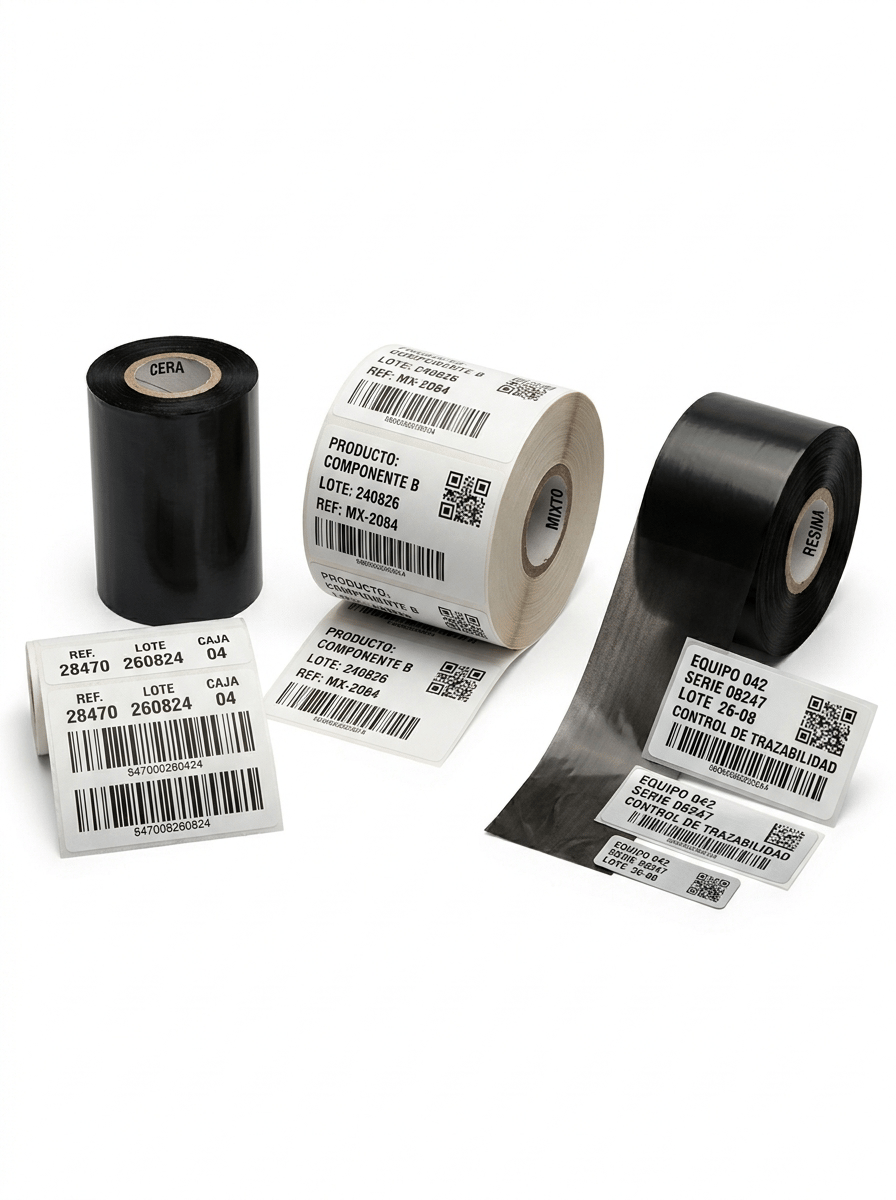 Premium professional product photography for a European industrial labeling company, showcasing the THREE MAIN TYPES OF THERMAL TRANSFER RIBBON:
WAX
WAX / RESIN
RESIN
The purpose of the image is to immediately communicate that different thermal transfer ribbons are designed for different label materials, durability requirements and industrial applications.
THE THREE THERMAL TRANSFER RIBBON ROLLS ARE THE ABSOLUTE VISUAL PROTAGONISTS.
This is a sophisticated commercial product photograph, NOT an infographic.
No printer is required in this image.
MAIN COMPOSITION
Create a clean horizontal studio composition featuring THREE professional black thermal transfer ribbon rolls arranged side by side.
Each ribbon represents a different technology:
CERA
MIXTO CERA / RESINA
RESINA
The three ribbon rolls must look physically realistic and commercially credible.
Use professional ribbon rolls with:
• tightly wound black thermal-transfer film
• realistic cardboard or plastic cores
• perfectly clean edges
• subtle satin reflections
• realistic professional dimensions
Position the three rolls at slightly different angles to create visual rhythm.
One roll may stand vertically.
One may rest horizontally showing its core.
One may be slightly angled with a short section of black ribbon film naturally unwound.
Do NOT create excessive loose ribbon.
The image must immediately read as:
PROFESSIONAL THERMAL TRANSFER RIBBON RANGE.
RIBBON 1 — CERA
Position the WAX ribbon on the left.
Next to it, place several realistic WHITE PAPER SELF-ADHESIVE LABEL samples.
The label material must visibly look like coated or uncoated paper.
Show examples such as:
• product identification label
• logistics barcode label
• shipping identification label
Use extremely sharp black thermal-transfer printing.
Visible Spanish text:
REF. 28470
LOTE 260824
CAJA 04
Include a large realistic barcode.
The overall appearance should communicate:
GENERAL PURPOSE
PAPER LABELS
LOGISTICS
HIGH PRINT DEFINITION
RIBBON 2 — MIXTO CERA / RESINA
Position the WAX / RESIN ribbon in the center.
This ribbon should occupy a slightly more prominent position in the composition.
Place several professional label samples next to it.
Show:
• premium coated paper label
• matte synthetic PP label
• product identification label
The synthetic label must be visibly smoother and slightly more refined than the paper used with the wax ribbon.
Use extremely sharp black printing.
Visible Spanish technical text:
PRODUCTO: COMPONENTE B
LOTE: 240826
REF: MX-2084
Include:
• barcode
• QR code
• variable data
The appearance should communicate:
VERSATILITY
GREATER RESISTANCE
PAPER + SYNTHETIC MATERIALS
PROFESSIONAL IDENTIFICATION
RIBBON 3 — RESINA
Position the RESIN ribbon on the right.
Next to it place more technical and demanding synthetic label samples.
Show visibly different materials:
• glossy white polypropylene label
• matte polyester label
• small silver polyester identification label
• durable industrial identification label
The labels should look clearly synthetic rather than paper.
Show extremely dense, crisp black thermal-transfer printing.
Visible Spanish text:
EQUIPO 042
SERIE 08247
LOTE 26-08
CONTROL DE TRAZABILIDAD
Include:
• high-density barcode
• small DataMatrix
• QR code
• fine technical typography
The visual result must communicate:
MAXIMUM DURABILITY
SYNTHETIC LABELS
PP
PE
POLYESTER
INDUSTRIAL APPLICATIONS
IMPORTANT MATERIAL DIFFERENTIATION
The three groups of label samples must NOT look identical.
The viewer should visually perceive different label materials.
WAX GROUP:
White paper.
Visible subtle paper texture.
Mostly matte surface.
WAX / RESIN GROUP:
Premium coated paper combined with smooth matte synthetic material.
More refined surface.
RESIN GROUP:
Smooth synthetic materials.
White PP.
Polyester.
Silver polyester.
Subtle reflections revealing their synthetic nature.
SMALL PRODUCT IDENTIFICATION
Each ribbon may include a VERY SMALL professional identification sticker on the cardboard core or immediately beside the roll.
Use only:
CERA
MIXTO
RESINA
These words must be written in correct Spanish.
Keep these identifiers discreet and technically credible.
DO NOT place giant floating typography in the image.
DO NOT turn the photograph into an infographic.
PRINT QUALITY
One of the purposes of this photograph is to showcase the exceptional definition of thermal transfer printing.
All visible printed labels must have:
• extremely sharp black typography
• perfectly defined barcode lines
• high optical density
• clean QR codes
• precise DataMatrix codes
• no bleeding
• no broken lines
• no faded areas
The printed result must look genuinely produced by professional thermal transfer technology.
COMPOSITION
Horizontal composition suitable for a website image carousel.
Create three visually understandable product groups:
LEFT:
CERA ribbon + paper labels.
CENTER:
MIXTO ribbon + paper/synthetic labels.
RIGHT:
RESINA ribbon + synthetic labels.
However, maintain a natural premium photographic composition.
DO NOT create visible dividing lines.
DO NOT create boxes around each category.
DO NOT make it look like a comparison chart.
The differentiation must come naturally from the arrangement of the physical products.
BACKGROUND
PURE WHITE seamless studio background (#FFFFFF).
The background must be genuinely white.
Clean white studio surface.
Generous negative space.
NO gray background.
NO industrial environment.
NO warehouse.
NO desk.
NO machinery in the background.
LIGHTING
Professional high-key product photography.
Controlled softbox lighting designed specifically to reveal the physical properties of black thermal-transfer ribbon.
Create subtle highlights along the curved ribbon rolls so the black material remains clearly visible against itself.
The lighting must also reveal the differences between:
• paper
• coated paper
• polypropylene
• polyester
• silver polyester
Soft realistic contact shadows.
No dramatic reflections.
No artificial glow.
VISUAL STYLE
Professional European B2B industrial photography.
Contemporary.
Precise.
Technical.
Clean.
Premium.
The photograph must feel suitable for the website of a specialist manufacturer and supplier of professional labeling solutions.
The composition must remain visually attractive even though the product itself is technical.
PHOTOGRAPHIC QUALITY
Hyper-realistic thermal transfer ribbon.
Realistic ribbon cores.
Realistic thin black ribbon film.
Ultra-sharp label material textures.
Exceptional barcode definition.
Realistic PP and polyester surfaces.
Premium commercial product photography.
Macro-level material definition.
8K ultra-high definition.
NO printer.
NO ink cartridges.
NO toner.
NO colored ink.
NO CMYK ribbons.
NO colorful ribbon rolls.
NO three identical label materials.
NO generic black plastic rolls.
NO packaging film rolls.
NO black adhesive labels.
NO oversized ribbon rolls.
NO excessive loose ribbon.
NO floating ribbon.
NO giant text.
NO infographic layout.
NO arrows.
NO diagrams.
NO icons floating around the products.
NO hands.
NO people.
NO warehouse.
NO factory.
NO decorative props.
NO colored background.
NO gray background.
NO clutter.