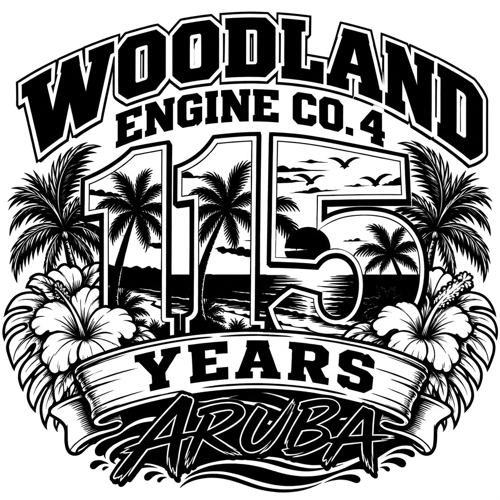 **TASK: EXACT IMAGE CONVERSION — NOT A REDESIGN**

I am uploading my original full-color Woodland Engine Co. 4 Aruba logo.

Your task is to convert this EXACT image into a clean, high-contrast, pure black-and-white version suitable for laser engraving.

**CRITICAL: DO NOT REDESIGN, RECREATE, REINTERPRET, OR CHANGE THE COMPOSITION OF THIS IMAGE.**

This is a color conversion task, NOT a logo design task.

### ABSOLUTE REQUIREMENTS

1. **PRESERVE THE ORIGINAL ARTWORK EXACTLY.**
   - Keep every letter, number, shape, object, and decorative element in its original position.
   - Preserve the exact proportions, spacing, alignment, and overall composition.
   - Do not redraw or alter the typography.
   - Do not add or remove any objects.
   - Do not simplify or reinterpret the logo.

2. **THE NUMBER 115 MUST REMAIN EXACTLY AS SHOWN.**
   - The number 5 must retain its original complete, continuous shape.
   - Preserve the distinctive curve, bottom loop, and all outlines of the 5.
   - Do not allow any scenery or background lines to break, obscure, or distort the number.
   - The entire 115 must match the original colored image precisely.

3. **PRESERVE THE TROPICAL SCENERY INSIDE THE NUMBERS.**
   - Keep the palm trees, sunset, ocean, birds, and island scenery in their original positions.
   - The ocean and scenery must remain clipped to the original number shapes.
   - Do not extend the water or horizon into the white background between the numbers or outside their outlines.
   - Do not add new palm trees, birds, clouds, or other elements.

4. **PRESERVE ALL TEXT EXACTLY.**
   - WOODLAND
   - ENGINE CO. 4
   - 115
   - YEARS
   - ARUBA

   All lettering must retain its exact original font style, placement, shape, and size.

5. **CONVERT COLORS TO BLACK AND WHITE ONLY.**
   - Use pure black (#000000) and pure white (#FFFFFF).
   - No gray, grayscale shading, gradients, halftones, or color.
   - Translate colored areas into clean black shapes and white negative space.
   - Maintain clear separation between overlapping elements.
   - Preserve the original design's details wherever possible.

6. **LASER ENGRAVING REQUIREMENTS.**
   - The artwork will be engraved approximately 3 inches wide on leatherette luggage tags using a 20W Creality Falcon2 Pro laser.
   - Ensure that important lines and details remain visible at this size.
   - Avoid tiny disconnected black dots, extremely thin lines, and excessive detail that may burn together.
   - Preserve the original composition rather than creating a new simplified design.

### MOST IMPORTANT INSTRUCTION

**Treat the uploaded colored image as a locked master template. Change ONLY the colors to pure black and white.**

The result must look like someone took the original artwork and professionally converted it for single-color laser engraving, NOT like an AI generated a new version inspired by it.

If an exact conversion cannot be achieved, do not substitute a redesigned image.

### OUTPUT

Produce a high-resolution, pure black-and-white image on a solid white background, maintaining the original image's exact dimensions and aspect ratio.

If supported, also provide an SVG with clean vector paths suitable for laser engraving.
