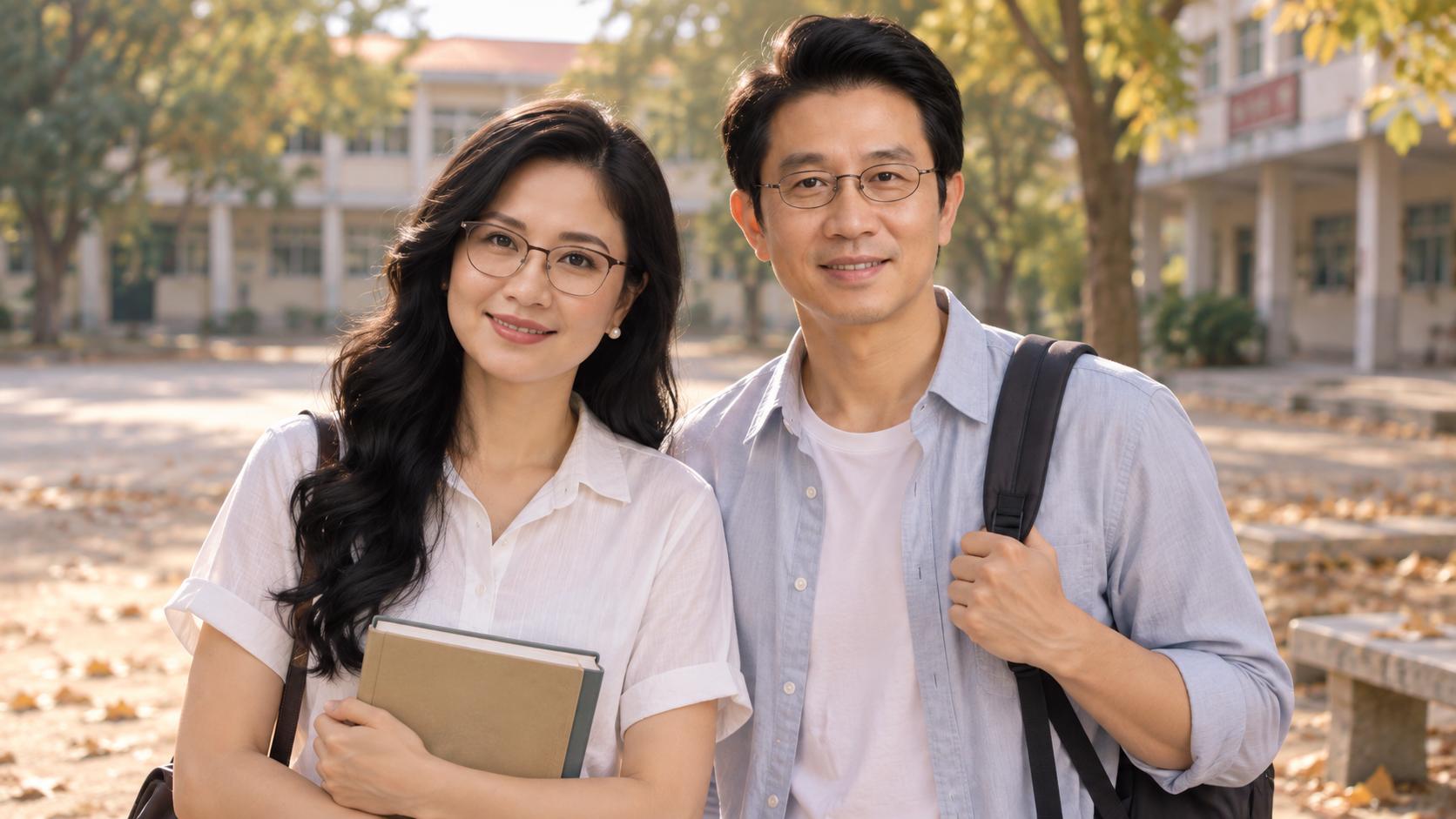 GIỮ CHÍNH XÁC ĐƯỜNG NÉT KHUÔN MẶT. ĐEO KÍNH, TUỔI TRẺ 30 YEAR OLD , Mùa hè kết thúc. Sân trường vắng.