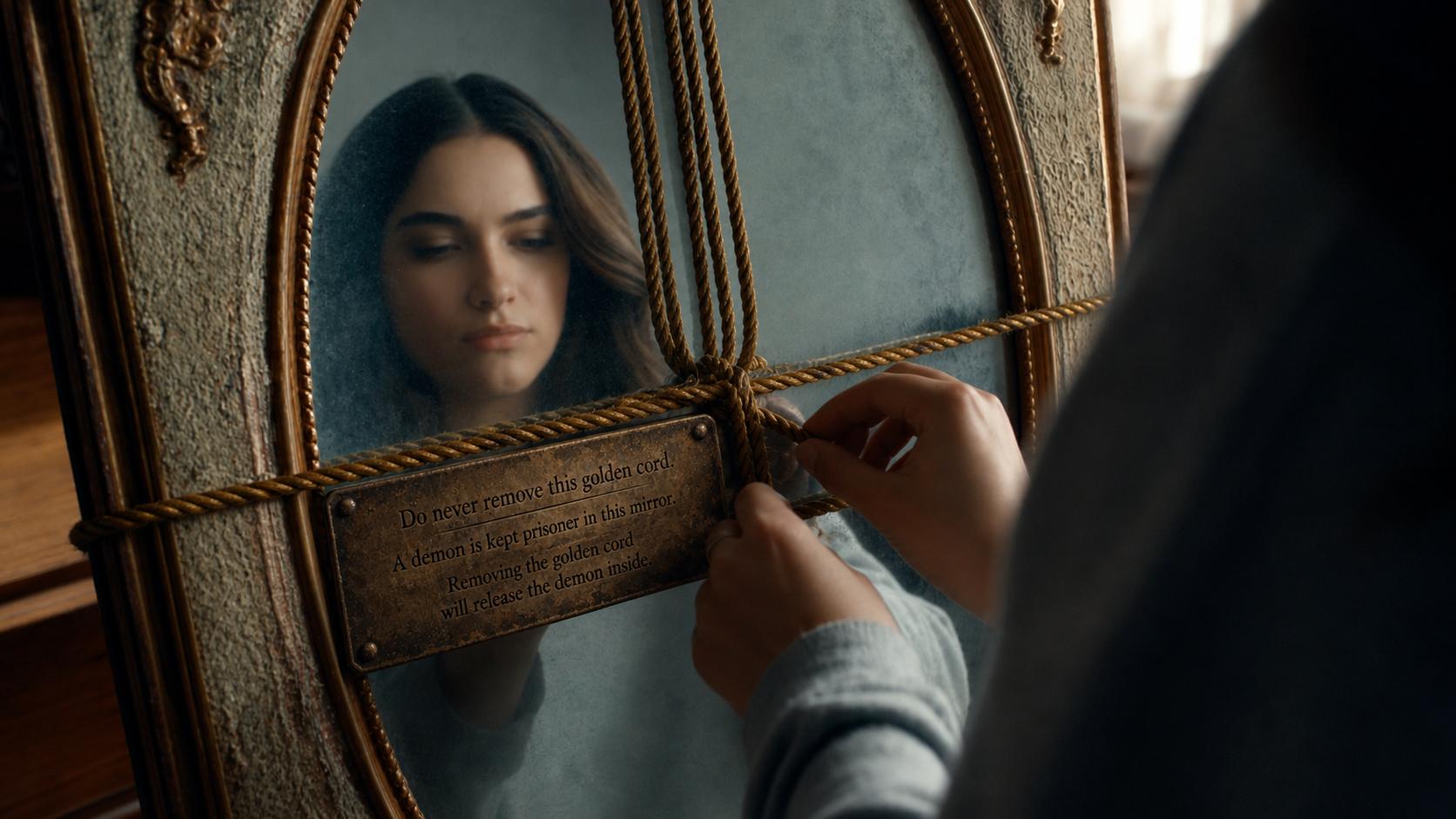replace the message note hanging on the mirror on the second image with this metal plate piece on the first image
