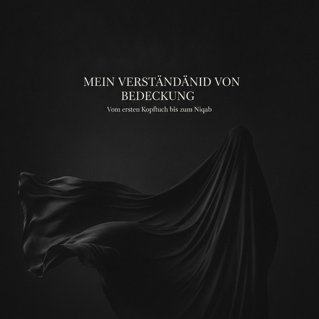 Create a sophisticated, minimalist editorial photograph for an Instagram carousel series about Islamic modesty and the gradual understanding of hijab and niqab.
A nearly black, matte background with subtle natural grain and very low contrast. A large, heavy piece of flowing black fabric moves horizontally across the entire composition from left to right. On the left side, the fabric is loose, soft and slightly open, with visible folds and negative space. As it moves toward the center, the fabric gradually becomes denser and more layered. On the right side, it forms an almost continuous dark silhouette, subtly suggesting the shape of a fully covered Muslim woman without clearly depicting a person.
The human figure must remain extremely subtle and almost abstract. No face, no eyes, no hands, no visible skin, no identifiable person. If a feminine silhouette is suggested, she must be completely covered in a simple black jilbab and niqab and shown only from behind or as an indistinct silhouette.
The visual concept should symbolize an evolving understanding of modesty and covering, not a before-and-after transformation. The image should feel contemplative, serious, quiet and intellectually thought-provoking.
Color palette: almost entirely black, charcoal and very dark grey, with extremely subtle tonal differences. No bright colors, no beige, no gold, no decorative Islamic patterns.
Lighting: dramatic but extremely soft, with a faint directional light revealing only the texture and folds of the fabric. Deep shadows, cinematic atmosphere, understated contrast.
Composition: clean, spacious and minimalist, with a large amount of intentional negative space in the upper and central area for typography. The fabric should remain primarily in the lower and middle portion of the composition.
No mosque, no Quran, no Arabic calligraphy, no crescent moon, no flowers, no jewelry, no ornaments, no modern fashion elements, no background scenery, no objects.
High-end editorial photography, conceptual art direction, museum-like minimalism, subtle film grain, realistic fabric texture, sophisticated visual storytelling, emotionally restrained, timeless, powerful through simplicity.
Vertical 4:5 Instagram composition, designed as a recurring series cover. Leave sufficient clean negative space for the title:
“MEIN VERSTÄNDNIS VON BEDECKUNG”
and a small subtitle:
“Vom ersten Kopftuch bis zum Niqab.”