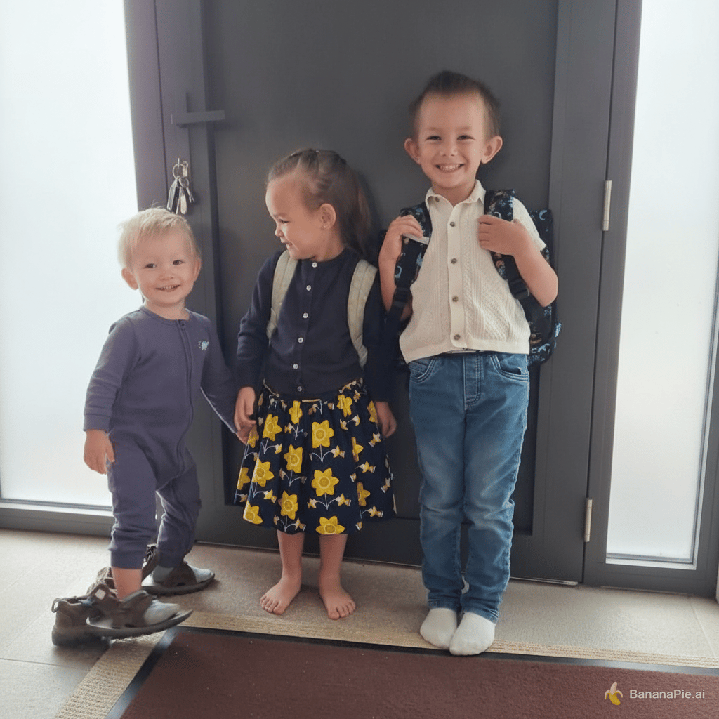 Sur cette photo, je souhaite faire sourire plus fort l'enfant de droite et qu'il regarde le photographe. Sans toucher aux visages des autres enfants