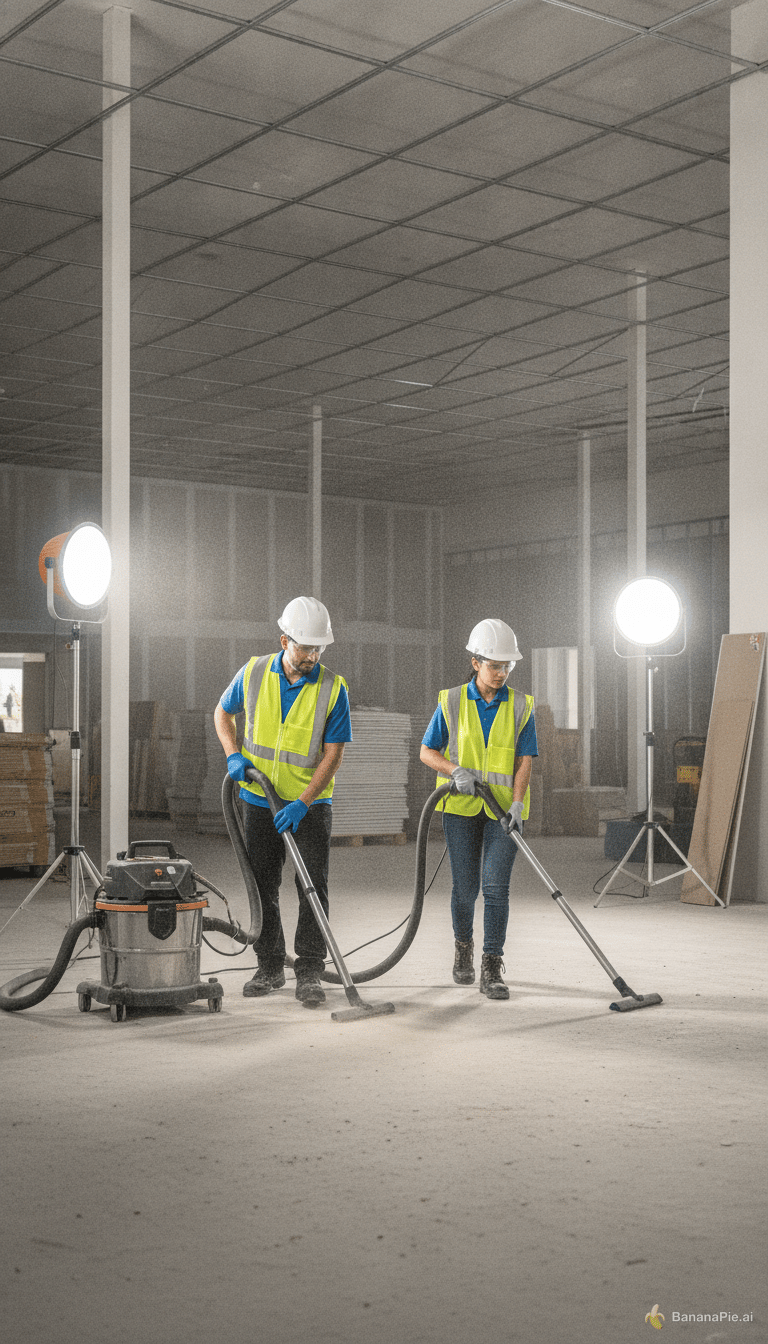 Ultra-realistic cinematic vertical reel (9:16), 10 seconds duration, designed for social media advertising.
2
3
Scene location: modern office building and commercial premises under construction. Bright professional environment, clean, realistic workplace.
4
5
Characters:
6
One Latino man and one Latina woman, age 30-45, professional cleaners with realistic Latin American features. They wear appropriate professional uniforms and PPE according to the machinery used: safety footwear, gloves, protective glasses and hearing protection where necessary.
7
8
Video sequence (10 seconds):
9
10
0-2 seconds:
11
Close-up of an industrial floor scrubber machine starting up. Dynamic camera movement. Professional cleaning equipment in action.
12
13
2-5 seconds:
14
The Latino man operates a professional floor scrubber across a large office floor. The Latina woman cleans glass walls and surfaces using professional cleaning tools. Fast-paced commercial editing.
15
16
5-8 seconds:
17
Transition to a commercial space under construction. Both professionals work efficiently with industrial vacuum cleaners and cleaning equipment, preparing the premises for opening.
18
19
8-10 seconds:
20
Wide cinematic shot of the finished spotless space. Shiny floors, clean surfaces. The man and woman stand confidently beside the professional machinery, smiling proudly at the camera.
21
22
Visual style:
23
Premium corporate advertisement, cinematic quality, ultra-realistic, professional training promotion, inspiring employment opportunity.
24
25
Camera:
26
Smooth tracking shots, close-ups of machinery, detailed cleaning actions, shallow depth of field, dynamic transitions, energetic pacing.
27
28
Lighting:
29
Natural bright lighting, realistic reflections, professional commercial look.
30
31
Quality:
32
4K ultra HD, photorealistic, highly detailed faces, realistic human movements, realistic PPE, sharp focus.
33
34
Mood:
35
Motivational, professional, trustworthy, career growth, employment-focused.
36
37
No logos, no watermark, no text overlays, no animation, no cartoon style, no unrealistic faces, no distorted hands, no blurred machinery, no low-quality rendering.