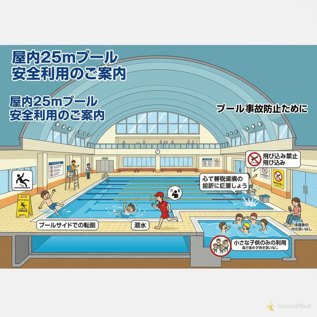 屋内２５mプールでスイミングのレッスンを行っている。レッスン中にプールサイドでの転倒・入退水の事故・溺水・生徒同士の衝突が起こった。