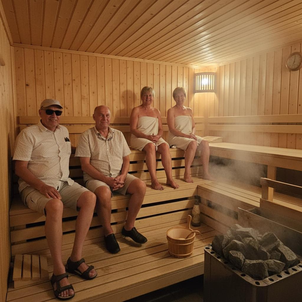 de ganse groep in de sauna