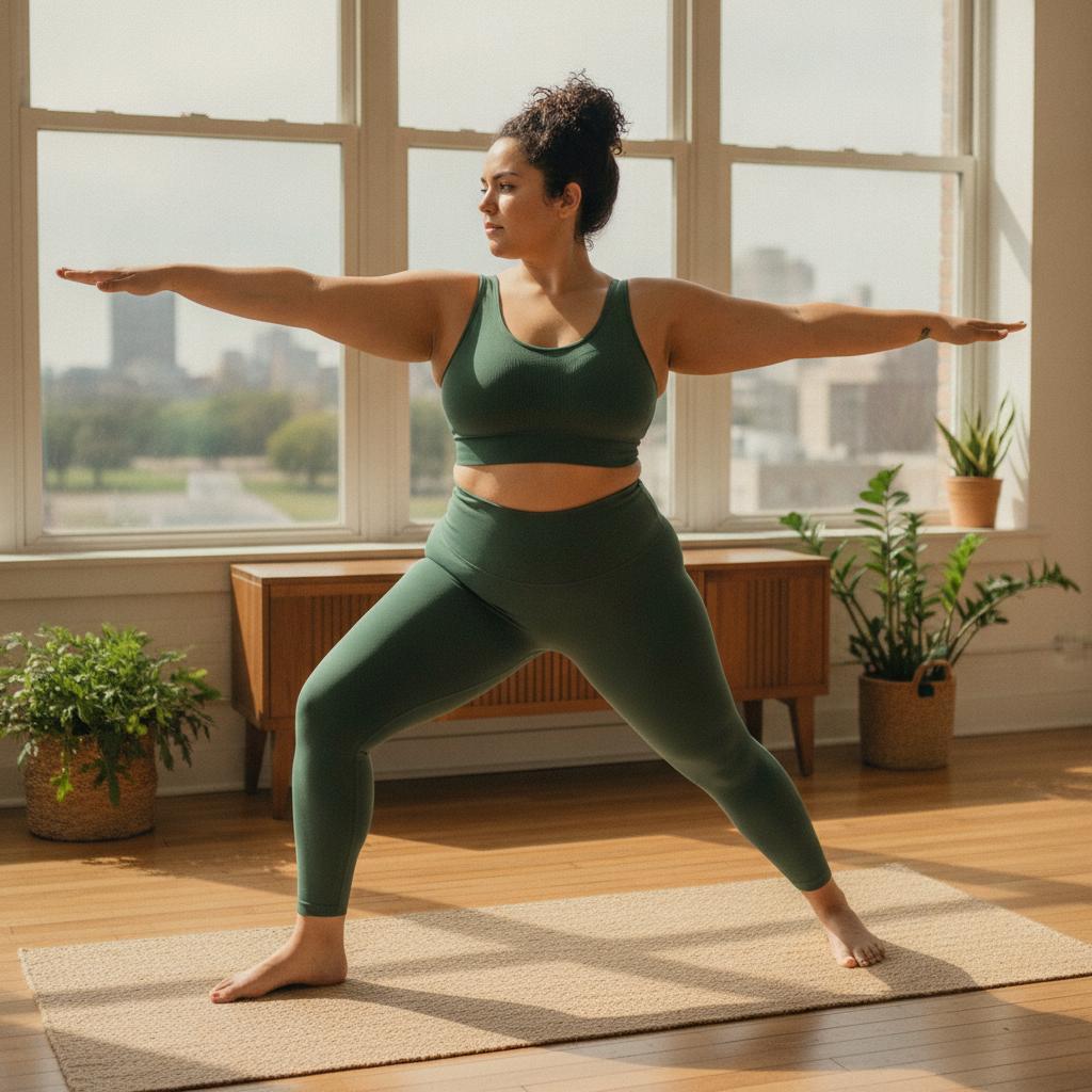 Une femme en tenue de yoga avec des gros seins