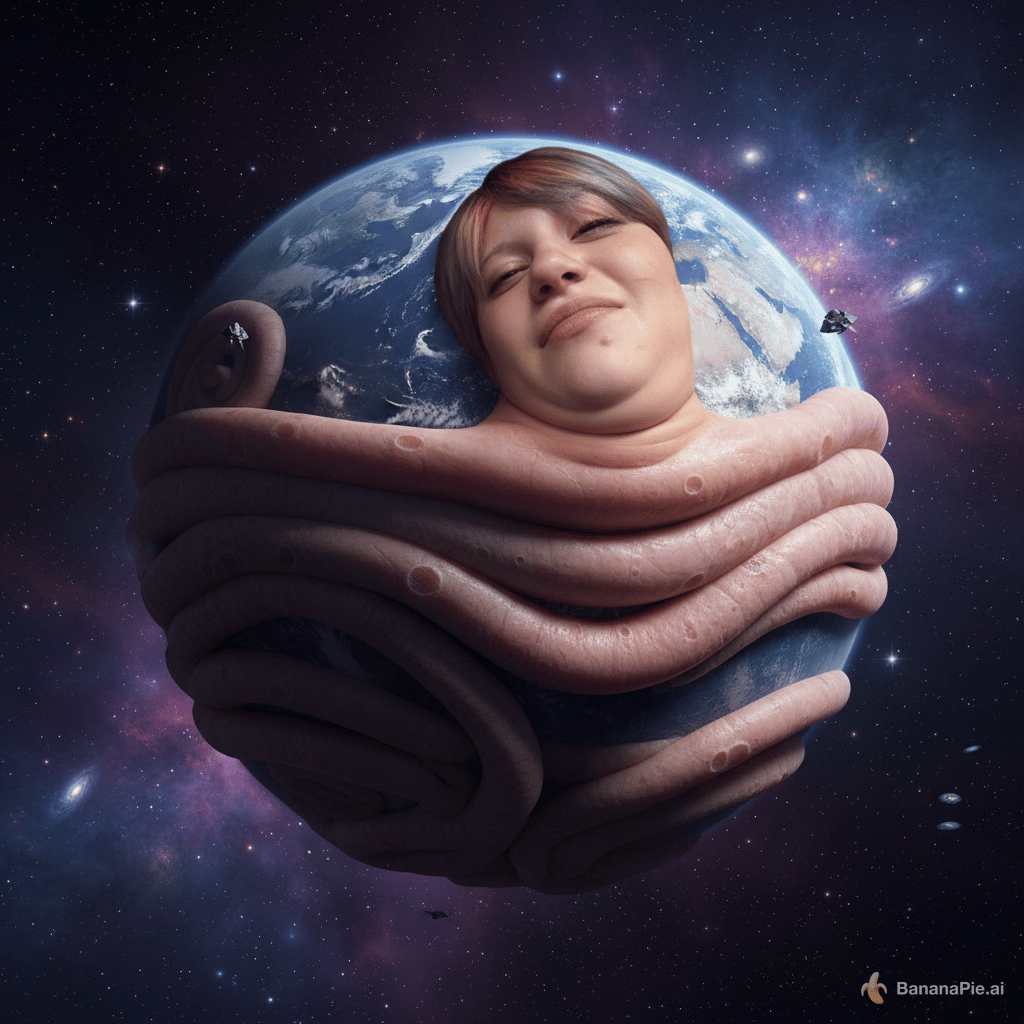 genertae and image of this person with a million chins and as fat as a planet