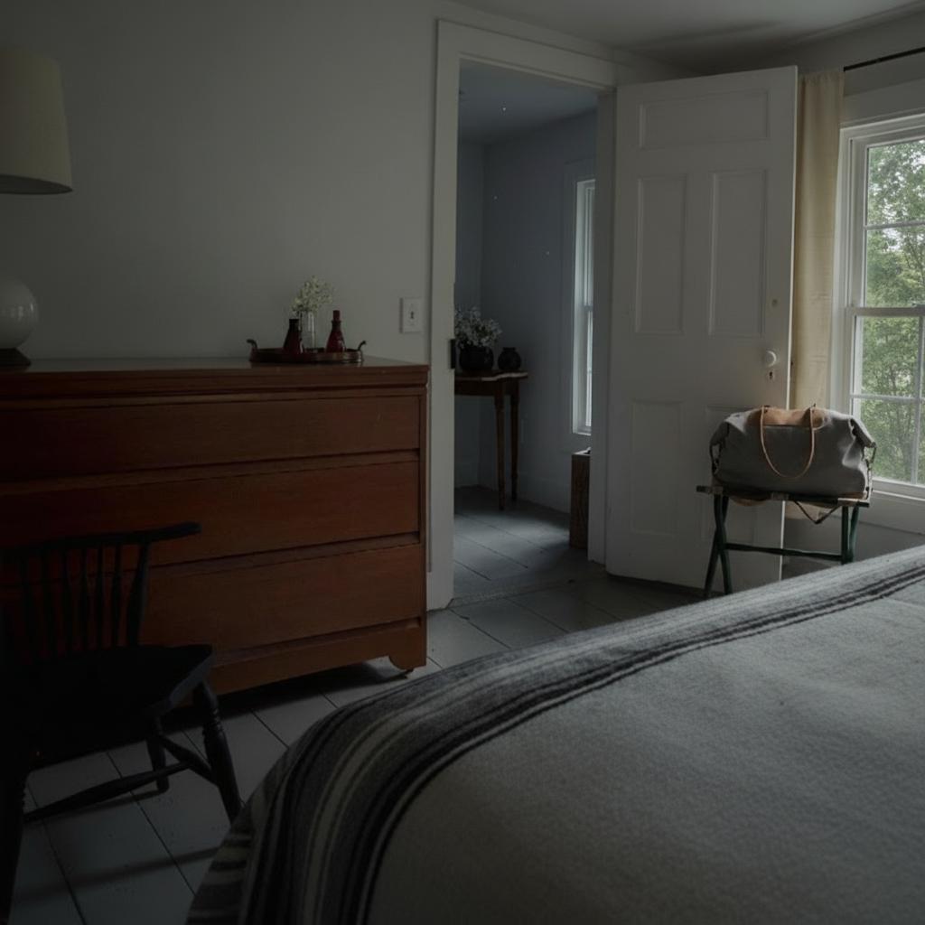 Remove the mirror. Make it nightime and the door must be closed or open with 2 images