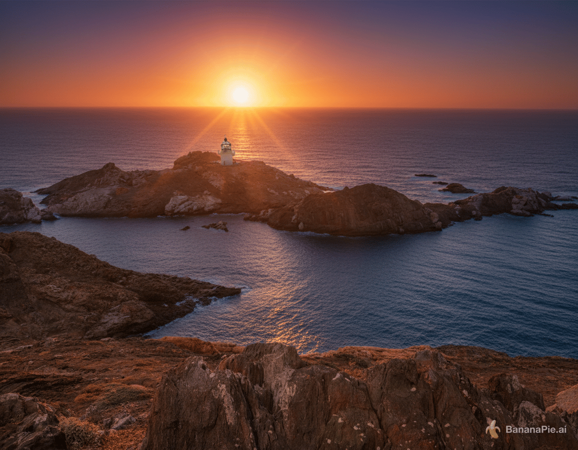 Integriere den Leuchtturm in das Bild mit dem Meer und füge eine Sonne mit Strahlen hinzu ähnlich wie bei einem Sonnenuntergang