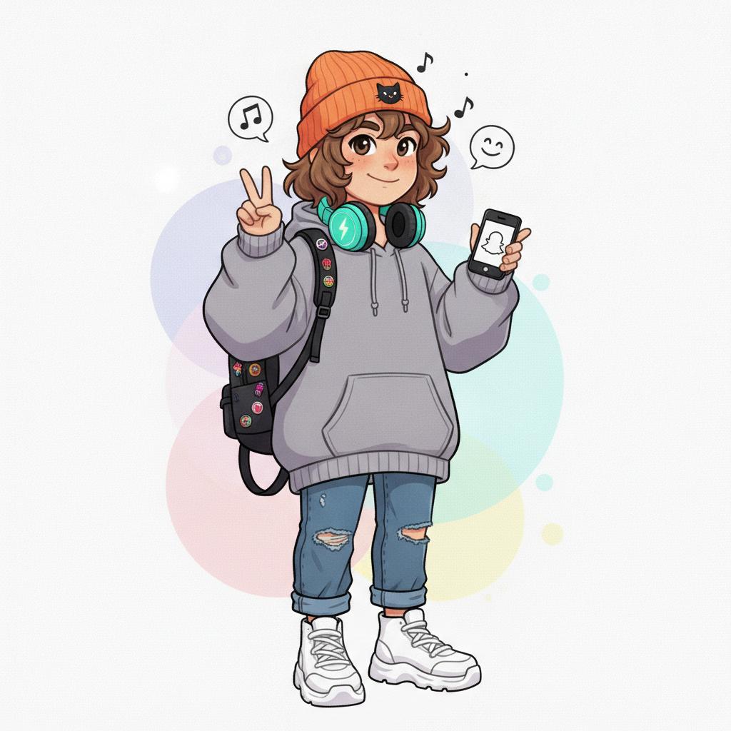 I'd go with a cool, comfy outfit and maybe some fun accessories like headphones or a bright hat. Can you make an avatar on Snapchat that matches this