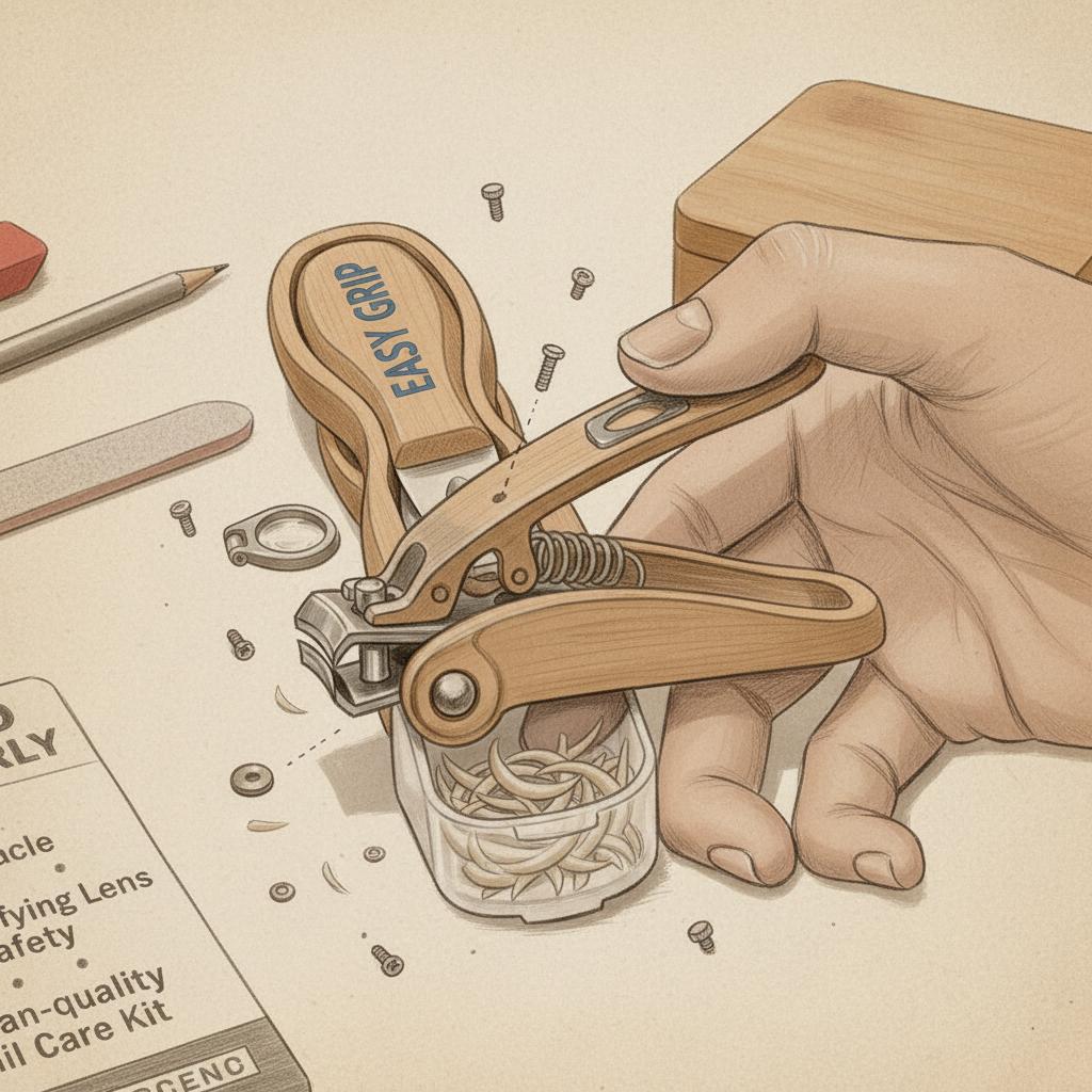 bamboo bail clipper with plastic receptacle using metal to cut nails
