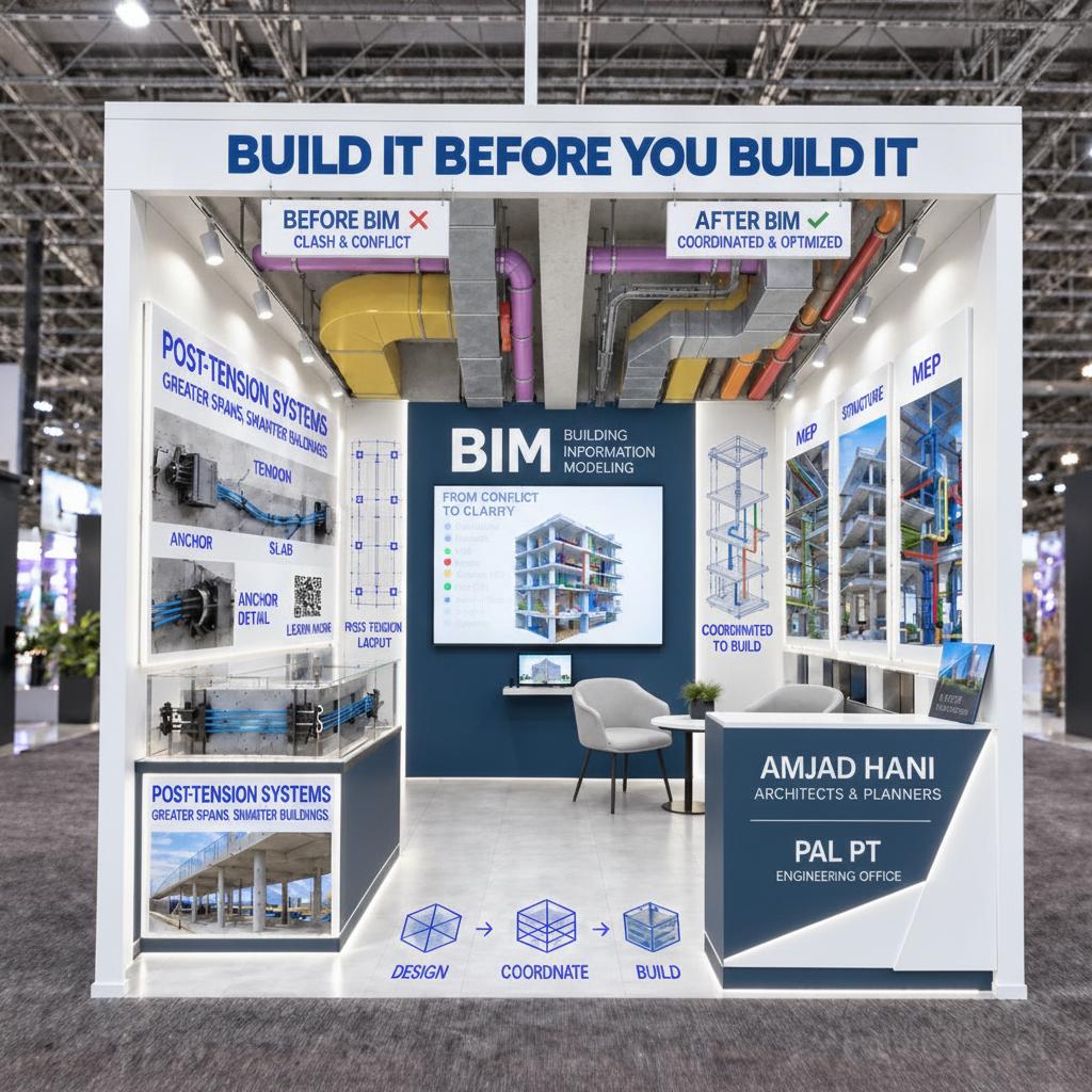 Enhance the image to ultra-high resolution and maximum photorealistic quality while preserving the original design exactly as it is.

Do NOT change, redesign, move, add, remove, resize, replace, or reinterpret any architectural element, furniture, wall, ceiling, lighting fixture, signage, poster, screen, model, material, or object.

Keep the exact same:
- geometry
- dimensions and proportions
- camera angle and perspective
- composition
- furniture placement
- architectural design
- colors
- materials
- lighting layout
- text locations
- branding positions

Improve only the visual quality.

Make all existing posters, architectural drawings, diagrams, BIM graphics, technical illustrations, wall-layer displays, and presentation boards look professionally printed, extremely sharp, realistic, detailed, and clearly readable while keeping their original content, layout, colors, and position unchanged.

Make the physical models and displayed construction details look realistic and professionally fabricated, with accurate material textures, clean edges, fine details, and realistic depth.

Improve:
- image sharpness
- texture resolution
- material realism
- fine architectural details
- edge definition
- realistic reflections
- natural shadows
- balanced exposure
- realistic neutral-white lighting
- clarity of printed graphics
- realistic construction materials

Remove blur, pixelation, compression artifacts, noise, and AI-looking textures.

The final result should look like a professional high-end architectural photograph of the exact same booth after real construction and installation.

STRICT RULE:
Preserve the design 100%. Enhancement only. No creative redesign, no geometry changes, no new objects, no altered graphics, no changed text, no changed proportions.