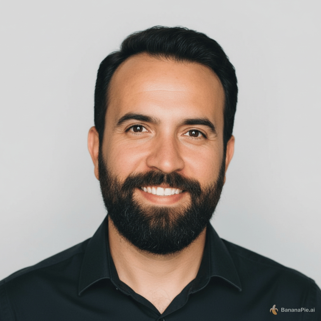 Edit this photo into a professional CV headshot. Keep his face, age, skin, wrinkles, beard and hair exactly the same. Do not change his facial features or make him look younger. Replace the background with a plain light grey background. Improve the lighting so it is soft and even. Make his clothing a neat dark collared shirt. Crop to head and shoulders, centered, facing the camera, square format, realistic photo style.The face changed. Keep his face 100% identical to the original photo and only change the background, lighting and clothes.