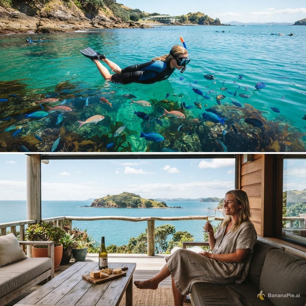 snorkeling at goat island, drinking a glass  of wine in a nice beach house