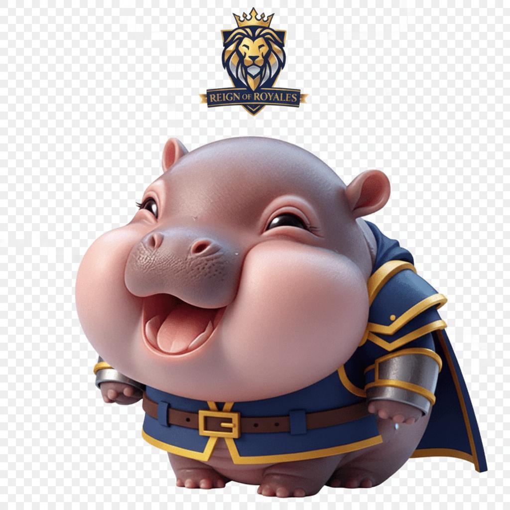 make this hippo wear the roblox reigin of royales clan uniform and have its logo in the air