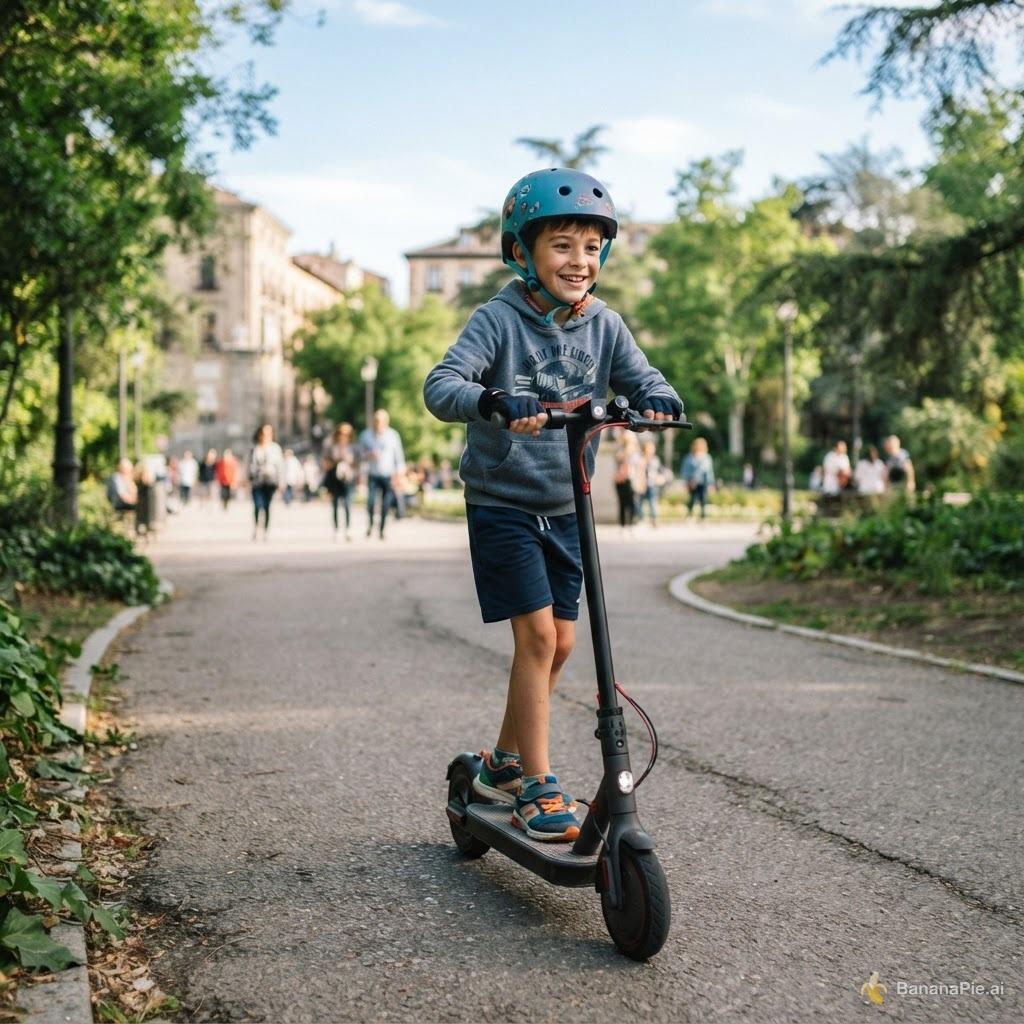 quiero a un chico
 subido en patinete con casco