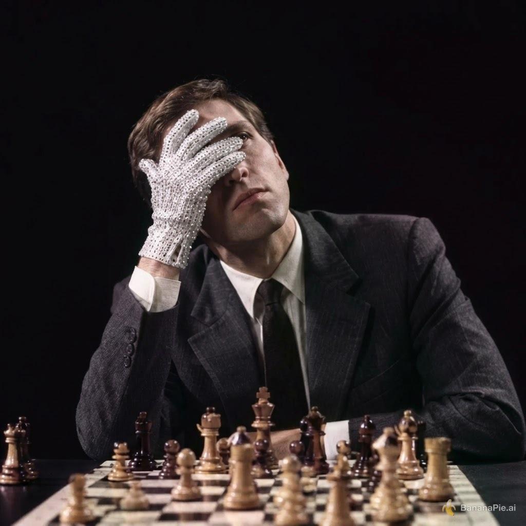 Keep everything the same, just make Fischer pose like MJ, make him tilt his head up like MJ too, and keep the serious face too