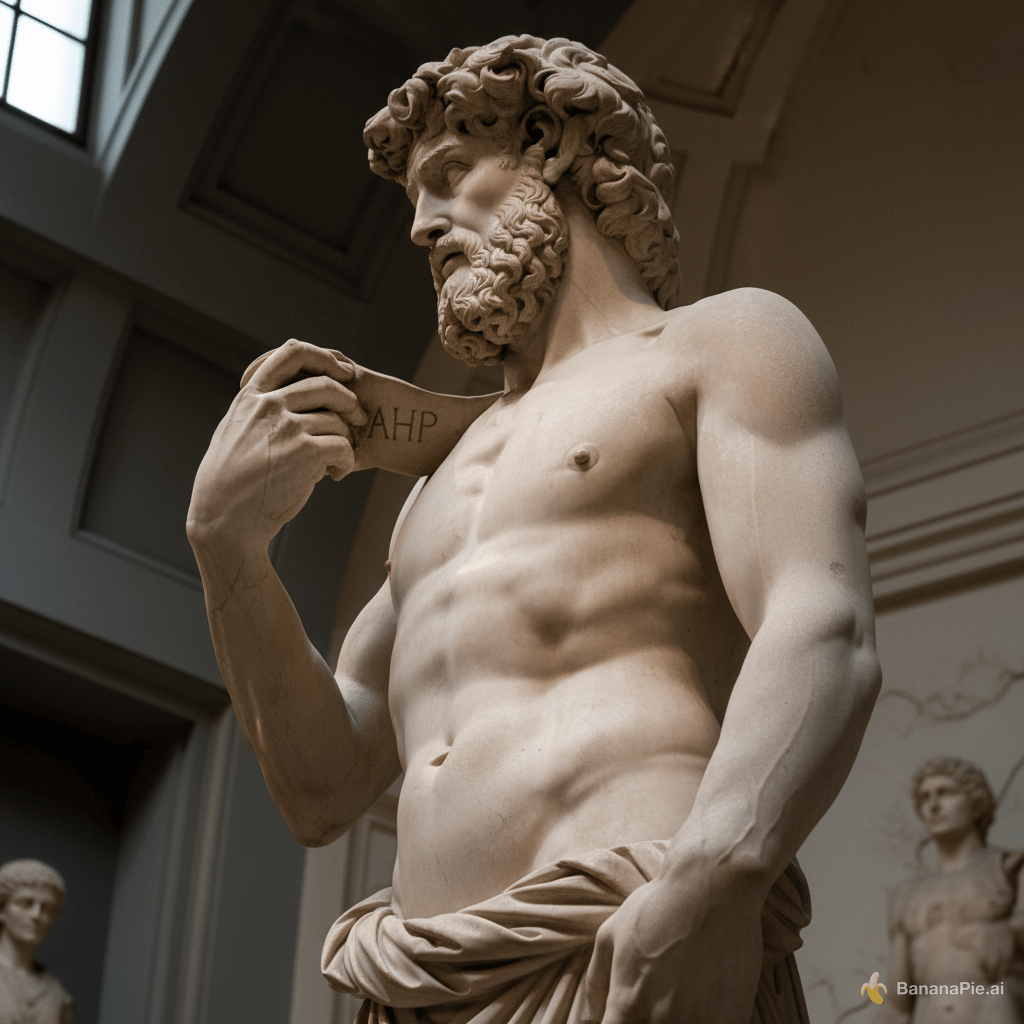 Haz una imagen de anaxímenes y que la postura sea como lo de la foto a modo de escultura