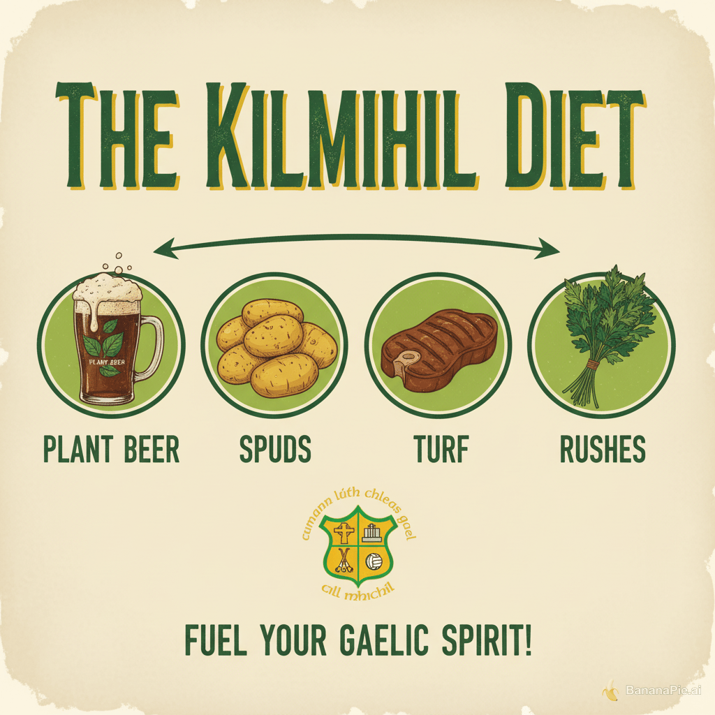 make a diet poster where the diest is rushes the plant beer spuds and turf and have a kilmihil football badge in there