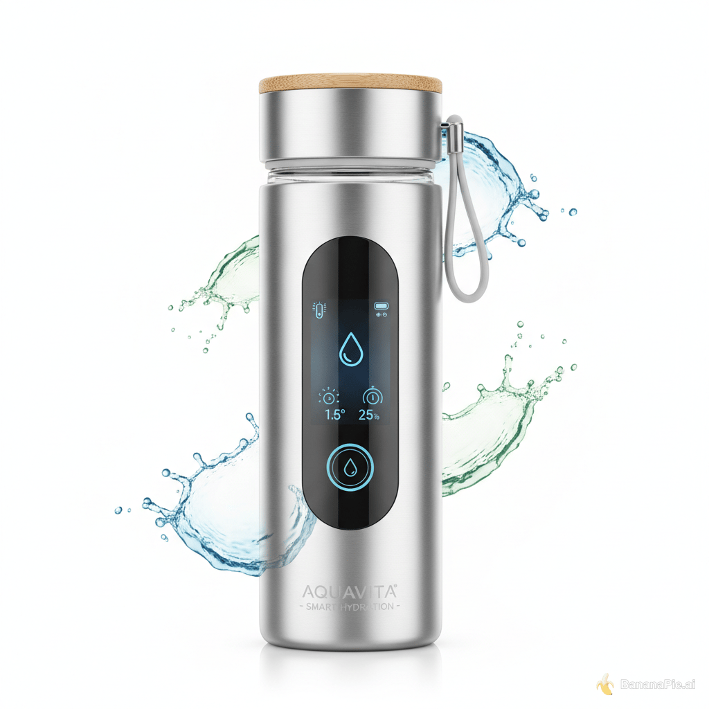 cria uma imagem para um trabalho de estudo de mercado sobre uma Garrafa de Água Reutilizável Inteligente com um fundo ,branco