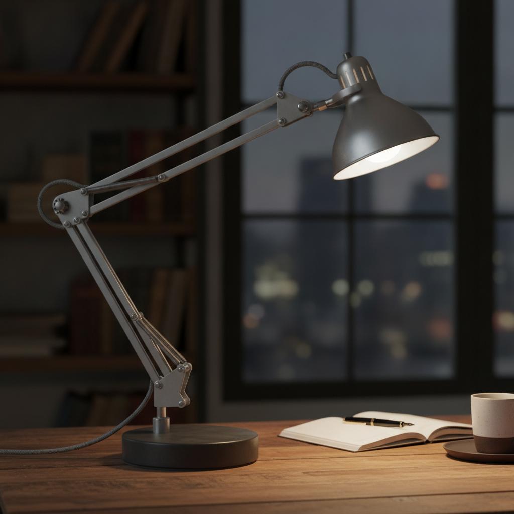 genera un'immagine di una lampada a braccio snodabile