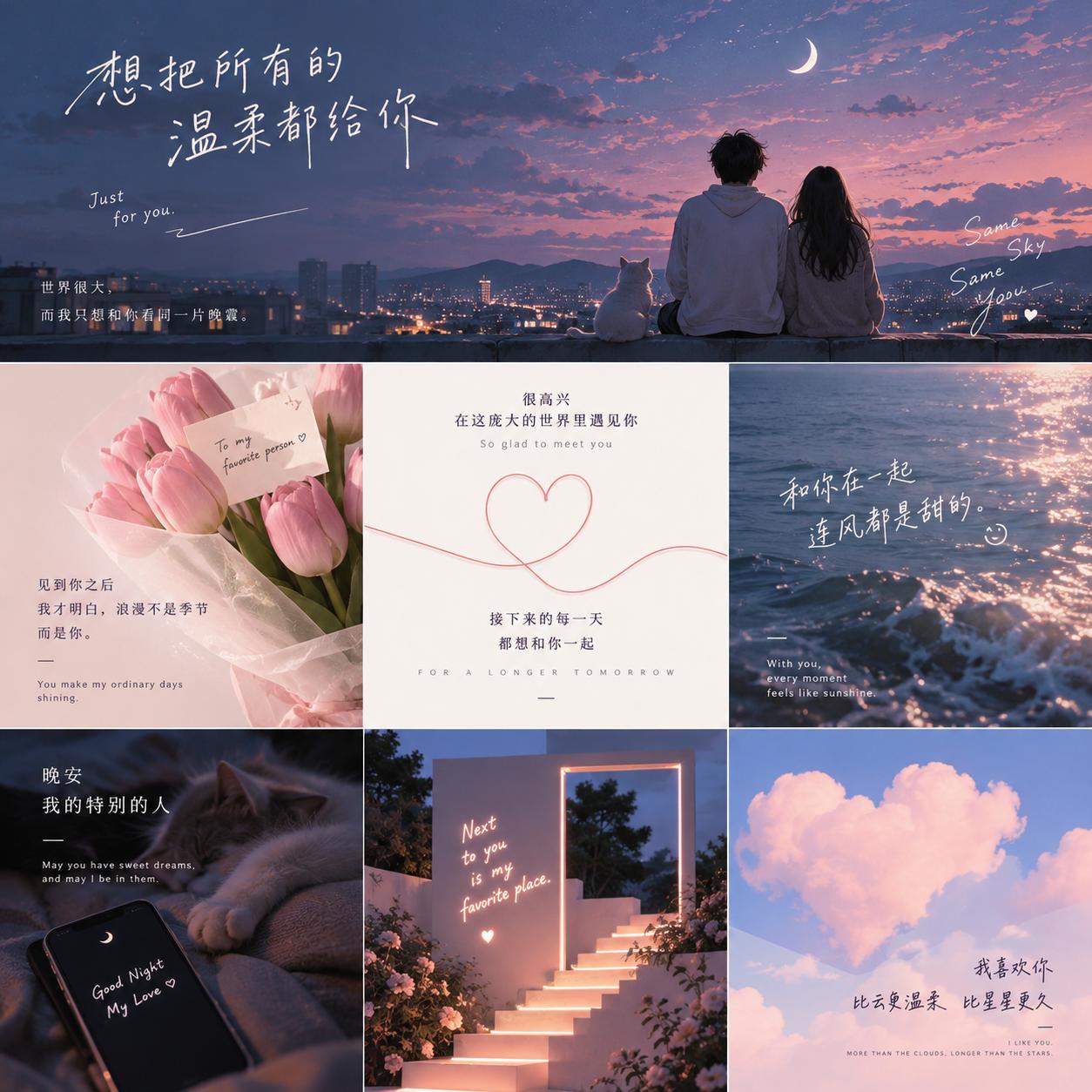 帮我设计一些用于告白网页的图片，不要太土太传统了