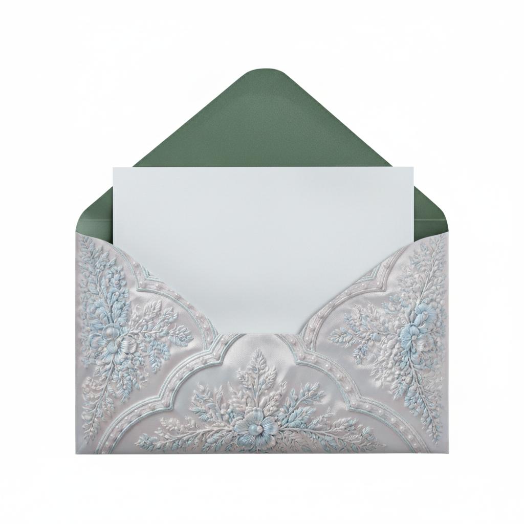 Do you see the green envelope? Create a similar mockup of the embroidered envelope