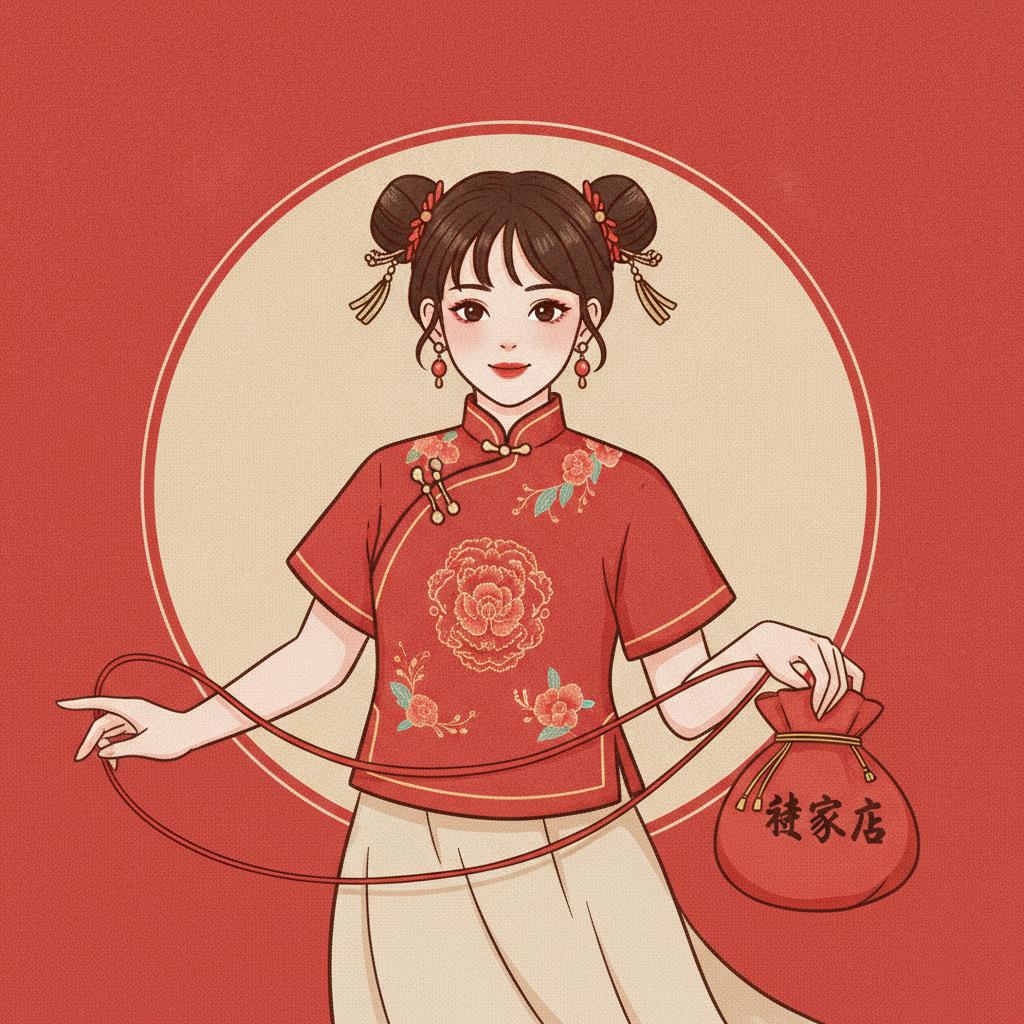 你是一名视觉传达设计的学生，你的毕业设计选题为乡村振兴，根据你了解到的关于淄博博山谢家店村的历史文化，最终的作品将以包装设计为延伸，首先创立独属于谢家店村的品牌形象，你想采用“丁桂霞”的红娘形象作为品牌的ip，请为此生成符合的人物ip。