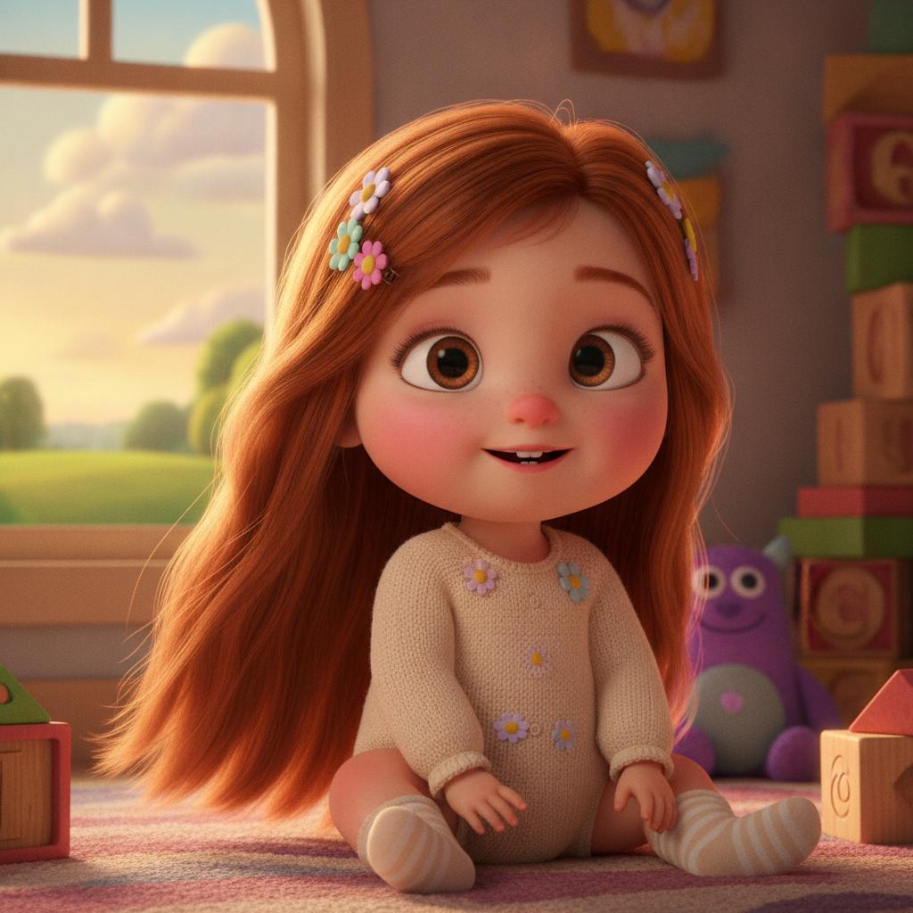Süßes Baby Mädchen lange haare im pixar style