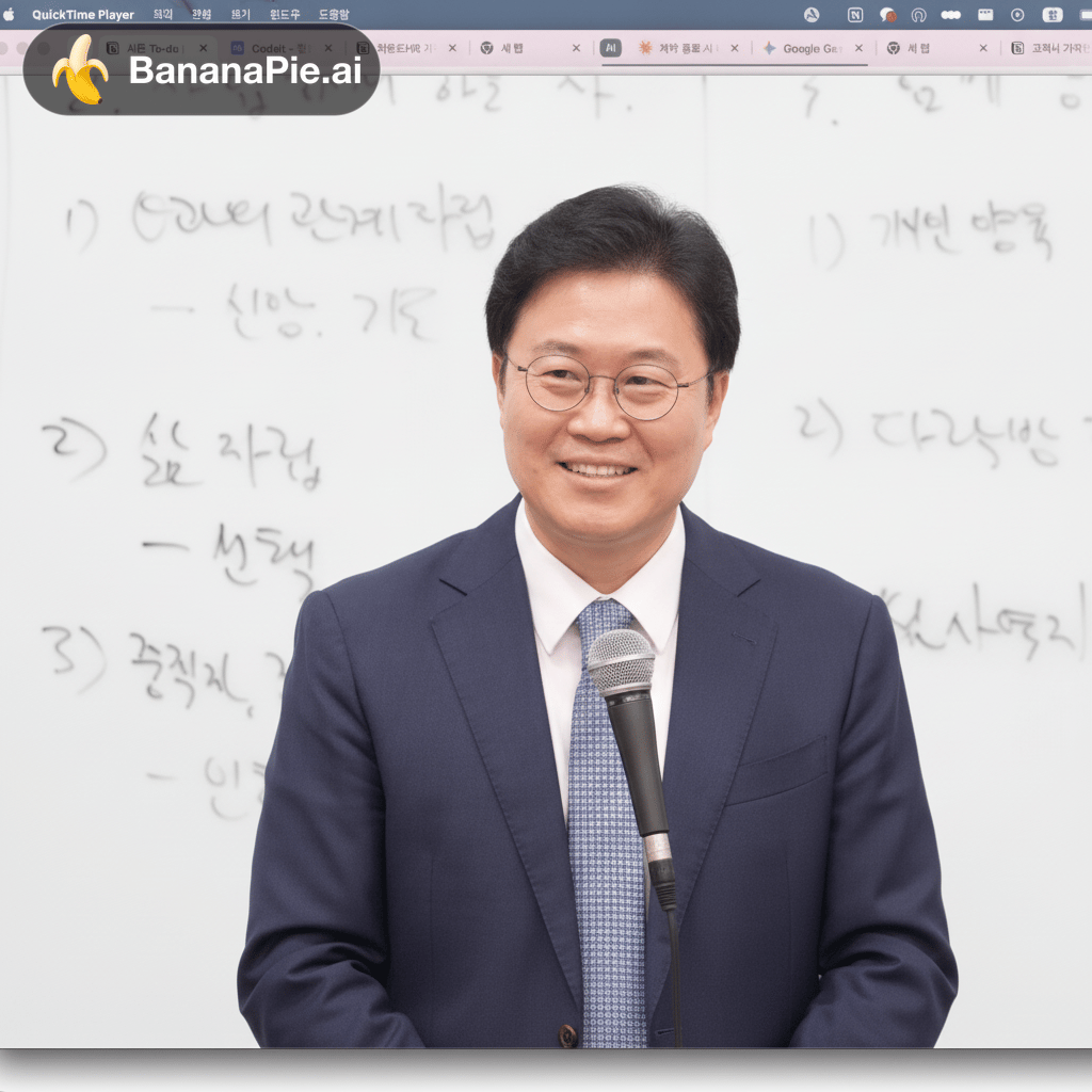 이 이미지의 남성의 얼굴을 살짝 정면으로 보게 수정해줘. 표정은 그대로 유지해줘