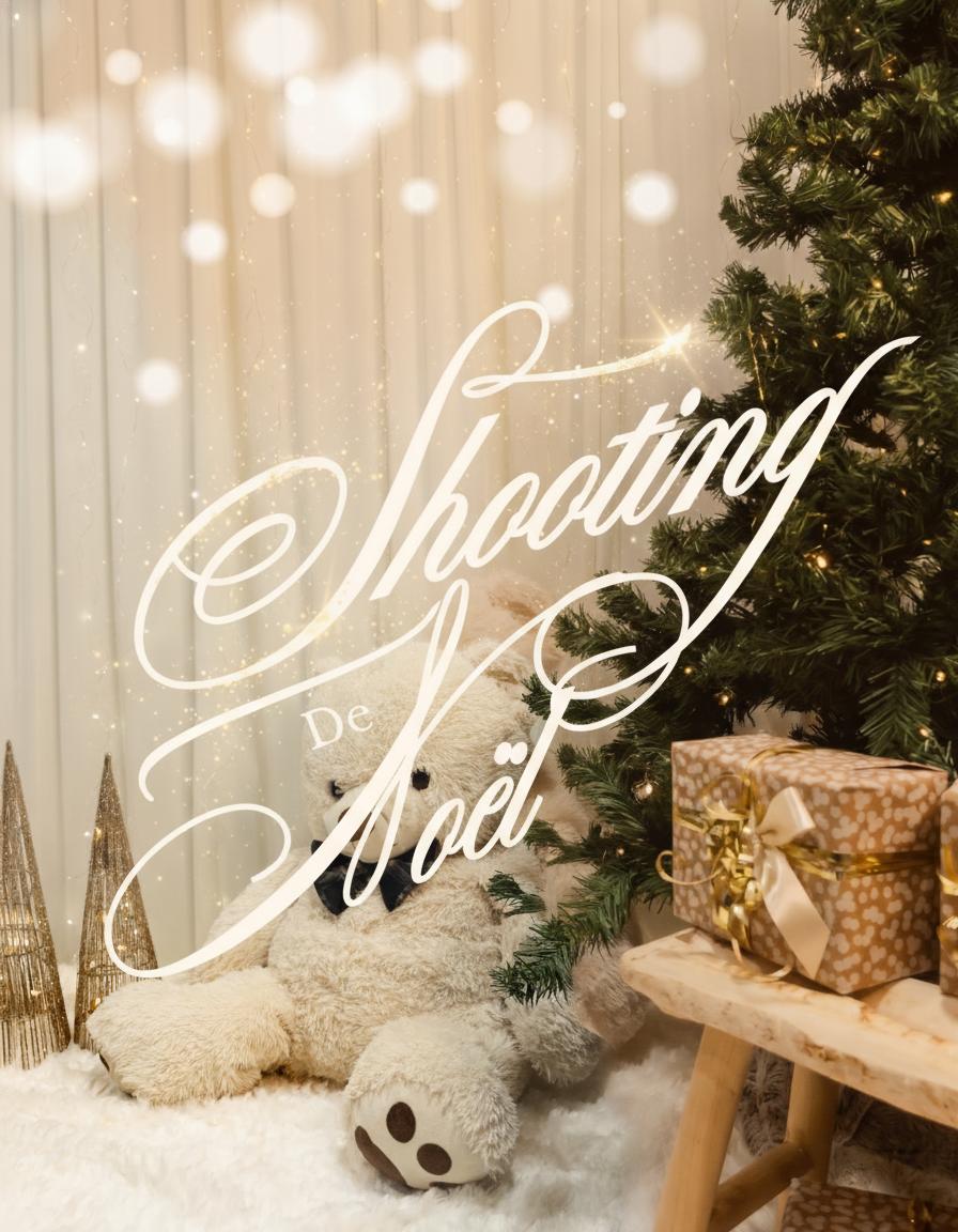 Sur cette image, écris-moi shooting de Noël avec un effet féerique