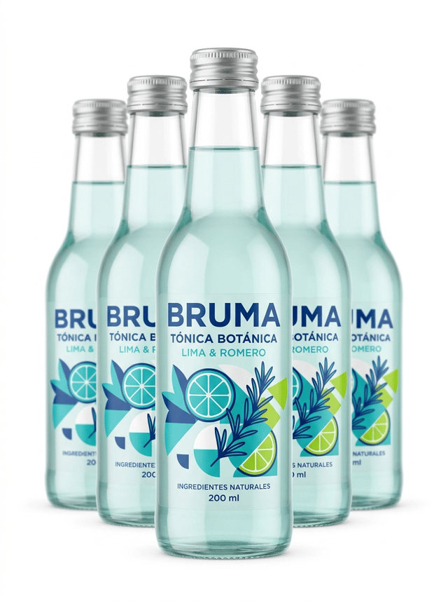 The label must look like a physical self-adhesive label applied onto the container, with visible edges and realistic material texture. It must NOT look like graphics printed directly onto the packaging.


Ultra-premium commercial packaging photography created for a premium self-adhesive label manufacturer, featuring a sophisticated premium botanical tonic drink in an elegant transparent glass bottle.

The main glass bottle is perfectly centered in the foreground and dominates the composition. Three identical bottles are positioned directly behind it in a clean aligned formation, slightly out of focus to create elegant depth.

THE TRANSPARENT SELF-ADHESIVE LABEL MUST BE THE ABSOLUTE VISUAL PROTAGONIST OF THE IMAGE.

The purpose of the photograph is to showcase a professionally printed transparent self-adhesive film label applied directly onto a glass bottle, creating a sophisticated premium NO-LABEL-LOOK effect.

The transparent label must be clearly identifiable as a REAL PHYSICAL SELF-ADHESIVE LABEL.

Its subtle transparent edges must be visible when observing the bottle carefully, allowing the viewer to understand that it is an adhesive film applied onto the glass and NOT direct printing.

The label uses strategic white ink underneath selected printed elements to achieve strong opacity and excellent color reproduction over the transparent material.

Large areas of the label remain completely transparent, allowing the glass and the liquid inside the bottle to remain visible.

Create a bold, contemporary premium beverage identity.

The label design combines deep cobalt blue, fresh turquoise, crisp white and small accents of vivid lime green.

Use large modern typography, clean geometric elements and a sophisticated botanical illustration integrated into the design.

The graphic composition should interact intelligently with the transparency of the label.

Some botanical leaves, typography and geometric elements appear printed with opaque white backing, while other areas remain transparent.

The transparency itself must become part of the graphic design.

The result must feel fresh, sophisticated, modern and technically advanced.

All visible label text must be written in correct Spanish.

Use realistic wording such as:

BRUMA

TÓNICA BOTÁNICA

LIMA & ROMERO

INGREDIENTES NATURALES

200 ml

The bottle is manufactured from high-quality transparent glass with elegant contemporary proportions.

The beverage inside has a very subtle pale aqua or almost transparent tone so the transparent label remains clearly visible.

Premium metal crown cap or elegant aluminum screw cap.

The self-adhesive transparent film must follow the curved glass surface perfectly.

Perfect adhesion.

No bubbles.

No wrinkles.

Subtle realistic label edge.

Extremely sharp printing.

The label must NOT look digitally printed directly onto the bottle.

Professional studio product photography.

PURE WHITE seamless background (#FFFFFF).

The background must be genuinely pure white, not gray, beige or cream.

Front view.

Centered composition.

The main bottle occupies approximately 70% of the image height.

Three identical bottles aligned behind the main product.

Generous clean white space surrounding the bottles.

Soft natural contact shadows only.

Controlled high-key studio lighting specifically designed to reveal:

• the transparency of the glass
• the transparent adhesive film
• the subtle edge of the label
• the white ink printing
• the clarity of the printed colors

The front label must be razor-sharp while the three background bottles remain softly out of focus.

Hyper-realistic transparent glass.

Hyper-realistic transparent self-adhesive film.

Exceptional commercial printing quality.

Premium contemporary European packaging design.

8K ultra-high definition.

Designed by a Pentawards-winning packaging designer.

NO paper label.
NO opaque rectangular white label.
NO shrink sleeve.
NO direct printing onto the glass.
NO completely invisible label edges.
NO beer aesthetic.
NO vintage tonic branding.
NO botanical vintage engraving.
NO excessive decoration.
NO fruit or herbs outside the bottle.
NO ice.
NO glasses.
NO bar environment.
NO wooden surface.
NO colored background.
NO gray background.
NO beige background.
NO decorative props.
NO clutter.