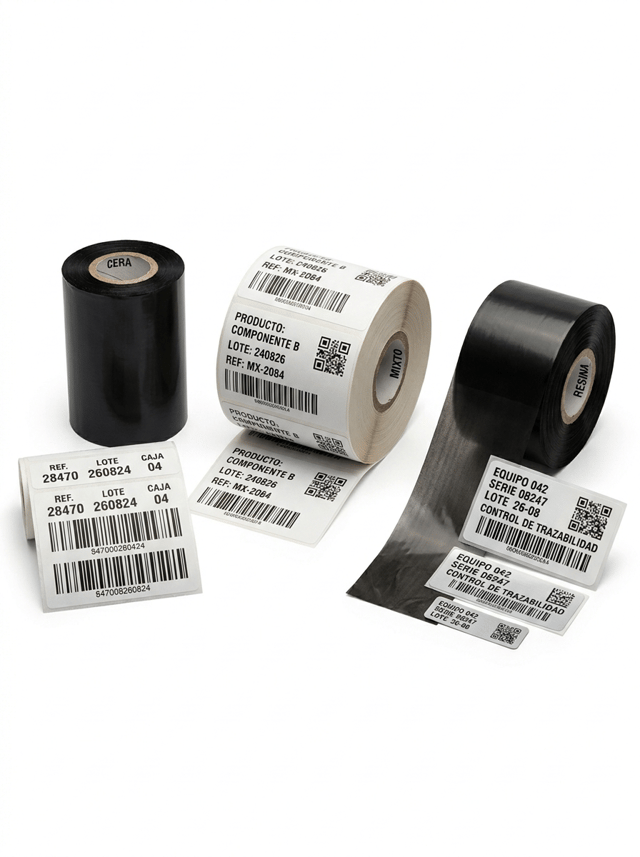 Premium professional product photography for a European industrial labeling company, showcasing the THREE MAIN TYPES OF THERMAL TRANSFER RIBBON:
WAX
WAX / RESIN
RESIN
The purpose of the image is to immediately communicate that different thermal transfer ribbons are designed for different label materials, durability requirements and industrial applications.
THE THREE THERMAL TRANSFER RIBBON ROLLS ARE THE ABSOLUTE VISUAL PROTAGONISTS.
This is a sophisticated commercial product photograph, NOT an infographic.
No printer is required in this image.
MAIN COMPOSITION
Create a clean horizontal studio composition featuring THREE professional black thermal transfer ribbon rolls arranged side by side.
Each ribbon represents a different technology:
CERA
MIXTO CERA / RESINA
RESINA
The three ribbon rolls must look physically realistic and commercially credible.
Use professional ribbon rolls with:
• tightly wound black thermal-transfer film
• realistic cardboard or plastic cores
• perfectly clean edges
• subtle satin reflections
• realistic professional dimensions
Position the three rolls at slightly different angles to create visual rhythm.
One roll may stand vertically.
One may rest horizontally showing its core.
One may be slightly angled with a short section of black ribbon film naturally unwound.
Do NOT create excessive loose ribbon.
The image must immediately read as:
PROFESSIONAL THERMAL TRANSFER RIBBON RANGE.
RIBBON 1 — CERA
Position the WAX ribbon on the left.
Next to it, place several realistic WHITE PAPER SELF-ADHESIVE LABEL samples.
The label material must visibly look like coated or uncoated paper.
Show examples such as:
• product identification label
• logistics barcode label
• shipping identification label
Use extremely sharp black thermal-transfer printing.
Visible Spanish text:
REF. 28470
LOTE 260824
CAJA 04
Include a large realistic barcode.
The overall appearance should communicate:
GENERAL PURPOSE
PAPER LABELS
LOGISTICS
HIGH PRINT DEFINITION
RIBBON 2 — MIXTO CERA / RESINA
Position the WAX / RESIN ribbon in the center.
This ribbon should occupy a slightly more prominent position in the composition.
Place several professional label samples next to it.
Show:
• premium coated paper label
• matte synthetic PP label
• product identification label
The synthetic label must be visibly smoother and slightly more refined than the paper used with the wax ribbon.
Use extremely sharp black printing.
Visible Spanish technical text:
PRODUCTO: COMPONENTE B
LOTE: 240826
REF: MX-2084
Include:
• barcode
• QR code
• variable data
The appearance should communicate:
VERSATILITY
GREATER RESISTANCE
PAPER + SYNTHETIC MATERIALS
PROFESSIONAL IDENTIFICATION
RIBBON 3 — RESINA
Position the RESIN ribbon on the right.
Next to it place more technical and demanding synthetic label samples.
Show visibly different materials:
• glossy white polypropylene label
• matte polyester label
• small silver polyester identification label
• durable industrial identification label
The labels should look clearly synthetic rather than paper.
Show extremely dense, crisp black thermal-transfer printing.
Visible Spanish text:
EQUIPO 042
SERIE 08247
LOTE 26-08
CONTROL DE TRAZABILIDAD
Include:
• high-density barcode
• small DataMatrix
• QR code
• fine technical typography
The visual result must communicate:
MAXIMUM DURABILITY
SYNTHETIC LABELS
PP
PE
POLYESTER
INDUSTRIAL APPLICATIONS
IMPORTANT MATERIAL DIFFERENTIATION
The three groups of label samples must NOT look identical.
The viewer should visually perceive different label materials.
WAX GROUP:
White paper.
Visible subtle paper texture.
Mostly matte surface.
WAX / RESIN GROUP:
Premium coated paper combined with smooth matte synthetic material.
More refined surface.
RESIN GROUP:
Smooth synthetic materials.
White PP.
Polyester.
Silver polyester.
Subtle reflections revealing their synthetic nature.
SMALL PRODUCT IDENTIFICATION
Each ribbon may include a VERY SMALL professional identification sticker on the cardboard core or immediately beside the roll.
Use only:
CERA
MIXTO
RESINA
These words must be written in correct Spanish.
Keep these identifiers discreet and technically credible.
DO NOT place giant floating typography in the image.
DO NOT turn the photograph into an infographic.
PRINT QUALITY
One of the purposes of this photograph is to showcase the exceptional definition of thermal transfer printing.
All visible printed labels must have:
• extremely sharp black typography
• perfectly defined barcode lines
• high optical density
• clean QR codes
• precise DataMatrix codes
• no bleeding
• no broken lines
• no faded areas
The printed result must look genuinely produced by professional thermal transfer technology.
COMPOSITION
Horizontal composition suitable for a website image carousel.
Create three visually understandable product groups:
LEFT:
CERA ribbon + paper labels.
CENTER:
MIXTO ribbon + paper/synthetic labels.
RIGHT:
RESINA ribbon + synthetic labels.
However, maintain a natural premium photographic composition.
DO NOT create visible dividing lines.
DO NOT create boxes around each category.
DO NOT make it look like a comparison chart.
The differentiation must come naturally from the arrangement of the physical products.
BACKGROUND
PURE WHITE seamless studio background (#FFFFFF).
The background must be genuinely white.
Clean white studio surface.
Generous negative space.
NO gray background.
NO industrial environment.
NO warehouse.
NO desk.
NO machinery in the background.
LIGHTING
Professional high-key product photography.
Controlled softbox lighting designed specifically to reveal the physical properties of black thermal-transfer ribbon.
Create subtle highlights along the curved ribbon rolls so the black material remains clearly visible against itself.
The lighting must also reveal the differences between:
• paper
• coated paper
• polypropylene
• polyester
• silver polyester
Soft realistic contact shadows.
No dramatic reflections.
No artificial glow.
VISUAL STYLE
Professional European B2B industrial photography.
Contemporary.
Precise.
Technical.
Clean.
Premium.
The photograph must feel suitable for the website of a specialist manufacturer and supplier of professional labeling solutions.
The composition must remain visually attractive even though the product itself is technical.
PHOTOGRAPHIC QUALITY
Hyper-realistic thermal transfer ribbon.
Realistic ribbon cores.
Realistic thin black ribbon film.
Ultra-sharp label material textures.
Exceptional barcode definition.
Realistic PP and polyester surfaces.
Premium commercial product photography.
Macro-level material definition.
8K ultra-high definition.
NO printer.
NO ink cartridges.
NO toner.
NO colored ink.
NO CMYK ribbons.
NO colorful ribbon rolls.
NO three identical label materials.
NO generic black plastic rolls.
NO packaging film rolls.
NO black adhesive labels.
NO oversized ribbon rolls.
NO excessive loose ribbon.
NO floating ribbon.
NO giant text.
NO infographic layout.
NO arrows.
NO diagrams.
NO icons floating around the products.
NO hands.
NO people.
NO warehouse.
NO factory.
NO decorative props.
NO colored background.
NO gray background.
NO clutter.