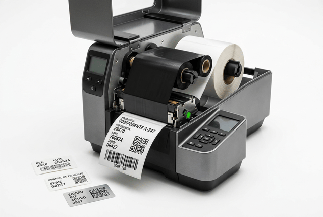 Premium professional commercial product photography for a European labeling and printing solutions company, featuring a MODERN PROFESSIONAL DESKTOP / MID-RANGE THERMAL TRANSFER LABEL PRINTER.
The purpose of the image is to immediately communicate:
PROFESSIONAL THERMAL TRANSFER LABEL PRINTER
FOR HIGH-QUALITY DURABLE LABEL PRINTING.
THE LABEL PRINTER IS THE ABSOLUTE VISUAL PROTAGONIST OF THE IMAGE.
This image belongs to a website category for PROFESSIONAL THERMAL AND THERMAL TRANSFER LABEL PRINTERS.
IMPORTANT VISUAL POSITIONING:
This must look like a professional desktop or compact mid-range thermal transfer printer.
NOT a tiny receipt printer.
NOT a large heavy-duty industrial printer.
NOT a giant metal production machine.
The printer should visually sit between small office equipment and heavy industrial machinery.
MAIN PRINTER
Place ONE modern professional thermal transfer label printer prominently in the center foreground.
The printer must occupy approximately 50–60% of the visual attention.
Use a sophisticated professional design inspired by high-quality desktop and mid-range thermal transfer printers from leading professional manufacturers, but WITHOUT any visible real brand logo.
The machine should feature:
• compact but robust construction
• professional black, graphite and light gray housing
• clean contemporary geometry
• realistic label output slot
• professional control panel
• small integrated display
• realistic buttons
• substantial but compact proportions
• high-quality professional materials
The machine must look suitable for:
offices,
laboratories,
retail,
small warehouses,
healthcare,
product identification,
medium-volume professional printing.
THERMAL TRANSFER TECHNOLOGY
Show the printer with its upper cover partially open or with a realistic transparent/open side area revealing the internal thermal transfer mechanism.
Inside the printer clearly show:
• one black thermal transfer ribbon supply roll
• one ribbon take-up roll
• thin black ribbon film correctly threaded through the print mechanism
• one roll of white self-adhesive labels
• realistic printhead area
The ribbon must be technically credible.
The black ribbon and the white label material must be clearly distinguishable.
IMPORTANT:
The ribbon is visible to explain the printing technology, but THE PRINTER remains the main product.
This is a printer advertisement, NOT a ribbon advertisement.
PRINTED LABEL
A freshly printed professional self-adhesive label emerges from the front of the printer.
The label should extend naturally toward the foreground so the exceptional print definition can be clearly appreciated.
Use a premium white synthetic or coated self-adhesive label.
Visible Spanish variable data:
PRODUCTO: COMPONENTE A-247
REFERENCIA: 28470
LOTE: 260824
SERIE: 08427
Include:
• one perfectly defined Code 128 barcode
• QR code
• small DataMatrix
• fine technical typography
The black thermal-transfer printing must be RAZOR-SHARP.
Exceptional optical density.
Perfect edges.
No bleeding.
No fading.
HIGH-RESOLUTION PRINTING
The image must visually communicate HIGH PRINT RESOLUTION.
Show extremely fine details on the printed label:
• very small but crisp typography
• narrow barcode lines
• high-density DataMatrix
• precise QR structure
• variable numbering
The printing must look suitable for professional traceability and identification.
SECONDARY LABEL SAMPLES
Place three or four small professionally printed label samples elegantly on the white surface beside the printer.
Show different professional applications:
1. WHITE PAPER BARCODE LABEL
2. MATTE WHITE PP IDENTIFICATION LABEL
3. SMALL SILVER POLYESTER ASSET LABEL
4. TRANSPARENT SYNTHETIC IDENTIFICATION LABEL
These samples demonstrate that the printer can work with different professional label materials.
The labels must look physically different from one another.
WHITE PAPER SAMPLE
Show:
REF. 2048
LOTE 260824
barcode.
WHITE PP SAMPLE
Show:
CONTROL DE PRODUCTO
SERIE 08247
QR code.
SILVER POLYESTER SAMPLE
Show:
EQUIPO 042
ACTIVO 2847
DataMatrix.
TRANSPARENT LABEL SAMPLE
Use minimal black identification printing.
The physical transparent film edge must remain subtly visible.
PRINTER SCALE
This requirement is extremely important.
The printer must look:
PROFESSIONAL,
COMPACT,
DESKTOP-SIZED,
ROBUST,
HIGH QUALITY.
It must NOT look like the large industrial printers used in manufacturing plants.
Do not create:
• giant external label rolls
• huge metal chassis
• floor-standing equipment
• massive industrial mechanisms
• oversized control screens
The printer should comfortably fit on a professional desk or workstation.
BACKGROUND
PURE WHITE seamless studio background (#FFFFFF).
The background must be genuinely white.
Use a clean white professional studio surface.
Generous negative space.
NO warehouse.
NO factory.
NO industrial production line.
NO dark technical environment.
NO office clutter.
COMPOSITION
Horizontal composition suitable for a website image carousel.
Place the printer prominently in the center or slightly off-center.
The printer is viewed from a subtle three-quarter frontal angle so both the label output and part of the internal mechanism can be understood.
The printed label extends naturally toward the foreground.
Secondary label samples are arranged cleanly beside it.
Do NOT place a large collection of ribbon rolls around the machine.
Maximum one small additional ribbon roll may appear discreetly beside the printer if necessary.
LIGHTING
Premium high-key professional studio lighting.
Soft controlled reflections on the printer housing.
Lighting must reveal:
• professional printer construction
• internal thermal-transfer mechanism
• black ribbon film
• white label roll
• synthetic label surfaces
• exceptional print definition
Use subtle realistic contact shadows.
No dramatic contrast.
No artificial glow.
AESTHETIC
Contemporary European professional technology photography.
Clean.
Precise.
Modern.
Technical.
Premium.
Reliable.
Professional.
The machine should look like serious professional equipment without appearing excessively industrial.
The overall visual language should communicate:
PRECISION
HIGH RESOLUTION
PROFESSIONAL LABEL PRINTING
DURABILITY
TRACEABILITY
VERSATILITY
PHOTOGRAPHIC QUALITY
Hyper-realistic professional thermal transfer label printer.
Technically credible internal mechanism.
Hyper-realistic thermal transfer ribbon.
Realistic self-adhesive label roll.
Exceptional barcode definition.
Realistic paper, PP, transparent film and polyester label materials.
Premium commercial product photography.
8K ultra-high definition.
CRITICAL DIFFERENTIATION FROM INDUSTRIAL PRINTERS:
THIS IS A PROFESSIONAL COMPACT / MID-RANGE PRINTER.
It must NOT visually resemble a large industrial printer designed for continuous 24/7 manufacturing.
Avoid heavy steel construction.
Avoid giant media rolls.
Avoid factory environments.
Avoid massive machinery.
The future industrial printer category must remain visually more robust, larger and more demanding than this image.
NO large industrial printer.
NO giant metal chassis.
NO factory production line.
NO giant external media roll.
NO warehouse background.
NO floor-standing printer.
NO receipt printer.
NO point-of-sale receipt machine.
NO inkjet printer.
NO laser printer.
NO office A4 printer.
NO ink cartridges.
NO toner cartridges.
NO CMYK printing.
NO colorful printing.
NO touchscreen dominating the machine.
NO futuristic CGI design.
NO holographic interface.
NO real brand logos.
NO people.
NO hands.
NO decorative props.
NO gray background.
NO blue background.
NO dark background.
NO clutter.