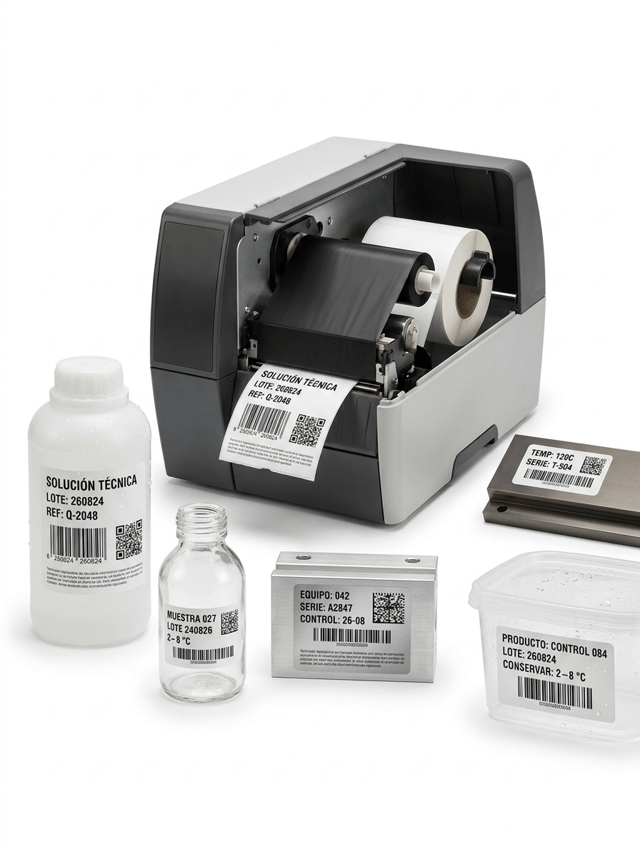 Premium professional commercial photography for a European labeling and printing solutions company, showcasing a PROFESSIONAL COMPACT THERMAL TRANSFER LABEL PRINTER and several demanding applications requiring DURABLE, HIGH-RESISTANCE SELF-ADHESIVE LABELS.
The purpose of the image is to immediately communicate:
THERMAL TRANSFER PRINTING FOR DURABLE LABELS RESISTANT TO:
CHEMICALS
ABRASION
MOISTURE
LOW TEMPERATURES
HEAT
INTENSIVE HANDLING.
The image must visually demonstrate that professional thermal transfer printing is suitable for demanding technical applications.
IMPORTANT:
THIS IS A PROFESSIONAL THERMAL PRINTER PAGE.
The printer must remain clearly visible and identifiable.
However, the DIFFERENT DURABLE LABEL APPLICATIONS should create the visual richness of the image.
This is NOT a heavy industrial printer.
This is NOT a factory scene.
MAIN COMPOSITION
Create a sophisticated horizontal studio composition.
Place ONE modern professional COMPACT / MID-RANGE THERMAL TRANSFER LABEL PRINTER slightly behind the main applications.
The printer occupies approximately 30–35% of the composition.
In the foreground and middle ground, arrange FOUR clearly different products or technical objects carrying professionally printed durable self-adhesive labels.
Include:
1. chemical container
2. laboratory or technical bottle
3. metallic industrial component
4. cold-storage / moisture-resistant container
The composition must immediately communicate DIFFERENT DEMANDING ENVIRONMENTS.
APPLICATION 1 — CHEMICAL RESISTANCE
Include a compact white or translucent HDPE chemical bottle or small 2–3 liter chemical container.
Do NOT use a giant industrial drum.
Apply a premium white synthetic self-adhesive label.
The label must be perfectly adhered to the plastic surface.
Show professional black thermal-transfer printing.
Visible Spanish text:
SOLUCIÓN TÉCNICA
LOTE: 260824
REF: Q-2048
Include:
• barcode
• QR code
• small technical information
Add a few very subtle realistic liquid droplets on the container and label.
The label remains:
perfectly flat,
completely readable,
fully adhered,
undamaged.
This should visually suggest CHEMICAL AND MOISTURE RESISTANCE.
APPLICATION 2 — LABORATORY / TECHNICAL IDENTIFICATION
Include one small transparent or amber technical glass bottle.
Apply a small durable synthetic identification label.
Use:
MUESTRA 027
LOTE 240826
2–8 °C
Include:
• small DataMatrix
• barcode
The printing must remain exceptionally sharp despite the small label size.
This application communicates:
PRECISION
TRACEABILITY
RESISTANCE
SMALL-FORMAT PRINTING.
APPLICATION 3 — ABRASION / INDUSTRIAL COMPONENT
Include one clean compact metallic technical component.
This could be:
• a small brushed-metal motor housing
• a machined aluminum component
• a compact technical equipment panel
Do NOT include large machinery.
Apply a SILVER POLYESTER SELF-ADHESIVE LABEL to the metallic surface.
The silver label must be physically distinguishable from the underlying metal.
Show:
EQUIPO: 042
SERIE: A2847
CONTROL: 26-08
Include:
• DataMatrix
• small barcode
• fine technical typography
The label should look extremely durable and permanently adhered.
The image must visually suggest resistance to:
abrasion,
handling,
friction,
industrial use.
APPLICATION 4 — COLD / MOISTURE RESISTANCE
Include one small transparent or white plastic container suitable for refrigerated or cold-storage environments.
The container has realistic LIGHT condensation and several small water droplets.
Apply a durable matte white synthetic self-adhesive label.
Show:
PRODUCTO: CONTROL 084
LOTE: 260824
CONSERVAR: 2–8 °C
Include a barcode.
The label remains:
perfectly flat,
perfectly adhered,
completely readable.
No lifting corners.
No wrinkles.
No deterioration.
The condensation must be subtle and realistic.
DO NOT cover the label with excessive water.
OPTIONAL HEAT-RESISTANCE DETAIL
Include one additional SMALL technical identification sample placed on a clean dark metallic test component.
Use a durable white or silver polyester label.
The metal may have a subtle warm technical appearance, but:
NO flames.
NO fire.
NO glowing red metal.
NO dramatic heat effects.
The concept of temperature resistance must remain technically credible and sophisticated.
THERMAL TRANSFER PRINTER
Place a modern professional desktop / compact mid-range THERMAL TRANSFER LABEL PRINTER in the middle ground.
Use realistic professional proportions.
The printer should feature:
• compact robust housing
• graphite, black and light gray construction
• professional label output
• small integrated control panel
• realistic buttons
• professional materials
No visible real brand logo.
A freshly printed durable synthetic label emerges from the printer.
The printer may be partially open enough to subtly reveal:
• black thermal transfer ribbon
• white synthetic label media
• ribbon take-up mechanism
This must confirm that the machine uses THERMAL TRANSFER TECHNOLOGY.
IMPORTANT SIZE REQUIREMENT
The printer must remain suitable for a professional workstation.
It must NOT look like:
• a giant industrial printer
• heavy factory machinery
• floor-standing equipment
• a large steel production printer
The future INDUSTRIAL PRINTER category must remain visually much heavier and more robust.
PRINT QUALITY
All labels must feature extremely sharp BLACK THERMAL-TRANSFER PRINTING.
Show:
• dense solid black
• perfectly defined barcode lines
• small precise typography
• crisp QR codes
• precise DataMatrix structures
• variable data
No bleeding.
No faded printing.
No broken lines.
No blurry barcodes.
LABEL MATERIAL VARIETY
The photograph must visibly show different DURABLE SYNTHETIC LABEL MATERIALS.
Include:
• matte white polypropylene
• durable white polyester
• silver polyester
• transparent synthetic film if visually appropriate
The labels must NOT all look like ordinary paper.
Use controlled lighting to reveal:
smooth synthetic surfaces,
subtle satin finishes,
metallic polyester,
transparent film edges.
CRITICAL LABEL REQUIREMENT
EVERY LABEL MUST LOOK LIKE A REAL PHYSICAL SELF-ADHESIVE LABEL.
Show:
• physical label edges
• realistic material thickness
• precise die-cutting
• perfect adhesion
• realistic synthetic surfaces
The graphics must NOT look printed directly onto the containers or equipment.
COMPOSITION
Horizontal composition suitable for a professional website image carousel.
Create an elegant arrangement:
FOREGROUND:
chemical container,
cold-storage container,
metallic component.
MIDDLE GROUND:
technical glass bottle,
professional thermal transfer printer.
The products may overlap slightly but EVERY IMPORTANT LABEL must remain clearly visible.
Do NOT create a rigid straight lineup.
Use subtle differences in height and depth.
The labels should attract the eye through exceptional definition.
BACKGROUND
PURE WHITE seamless studio background (#FFFFFF).
Clean white professional studio surface.
NO factory.
NO warehouse.
NO laboratory room.
NO industrial shelving.
NO dark environment.
NO colored background.
The demanding applications are represented through the PRODUCTS AND LABEL MATERIALS, not through a dramatic environment.
LIGHTING
Premium professional high-key studio lighting.
Use controlled lighting specifically designed to reveal:
• synthetic PP surface
• polyester surface
• silver polyester
• condensation droplets
• HDPE plastic
• transparent glass
• brushed metal
• black thermal-transfer printing
Create subtle realistic reflections on the metallic component.
Small highlights reveal water droplets.
Soft natural contact shadows.
No dramatic contrast.
VISUAL STYLE
Contemporary European professional technology photography.
Clean.
Technical.
Precise.
Premium.
Modern.
Reliable.
The image must communicate:
DURABILITY
RESISTANCE
TRACEABILITY
PRECISION
PROFESSIONAL IDENTIFICATION.
PHOTOGRAPHIC QUALITY
Hyper-realistic professional thermal transfer printer.
Hyper-realistic synthetic self-adhesive labels.
Realistic HDPE.
Realistic glass.
Realistic brushed metal.
Realistic condensation.
Exceptional barcode definition.
Exceptional DataMatrix definition.
Macro-level label material detail.
Premium B2B commercial photography.
8K ultra-high definition.
CRITICAL:
DO NOT USE VISUAL SPECIAL EFFECTS TO REPRESENT RESISTANCE.
Resistance must be communicated through REALISTIC APPLICATIONS AND MATERIALS.
NO flames.
NO fire.
NO ice cubes surrounding products.
NO frozen fantasy effects.
NO chemical smoke.
NO acid splashes.
NO sparks.
NO dramatic liquid splash.
NO hazard scene.
NO damaged labels.
NO peeling labels.
NO wrinkled labels.
NO paper labels dominating the image.
NO giant chemical drums.
NO large industrial printer.
NO steel production machinery.
NO factory production line.
NO warehouse.
NO inkjet printer.
NO laser printer.
NO receipt printer.
NO ink cartridges.
NO toner.
NO CMYK printing.
NO fake floating QR codes.
NO digital overlays.
NO hands.
NO people.
NO real brand logos.
NO gray background.
NO blue industrial background.
NO clutter.