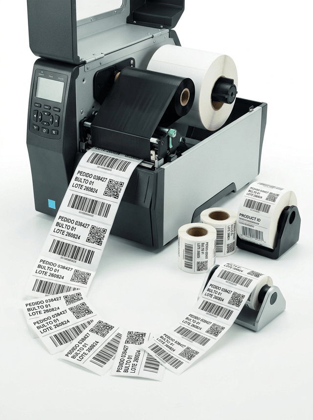 Premium professional commercial photography for a European labeling and printing solutions company, featuring a HIGH-PERFORMANCE PROFESSIONAL THERMAL TRANSFER LABEL PRINTER designed for MEDIUM-TO-HIGH VOLUME LABEL PRODUCTION.
The purpose of the image is to immediately communicate:
HIGH-PERFORMANCE THERMAL TRANSFER PRINTING
LARGE LABEL VOLUMES
CONTINUOUS PROFESSIONAL PRODUCTION
SPEED
RELIABILITY
VARIABLE DATA
PROFESSIONAL TRACEABILITY.
IMPORTANT CATEGORY POSITIONING:
This is a PROFESSIONAL HIGH-PERFORMANCE DESKTOP / MID-RANGE THERMAL TRANSFER PRINTER.
It is more capable and robust than a small office printer, but it must NOT look like the large heavy-duty industrial printers that will appear on the separate INDUSTRIAL PRINTERS website page.
DO NOT create a giant industrial machine.
DO NOT create a factory production printer.
The concept of LARGE VOLUMES must be communicated through the LABEL PRODUCTION, not through an oversized machine.
MAIN PRINTER
Place ONE modern professional high-performance thermal transfer label printer prominently in the center of the composition.
The printer should have:
• robust professional construction
• substantial desktop proportions
• modern graphite, black and light gray housing
• integrated professional control panel
• small color or monochrome display
• realistic physical buttons
• wide label output area
• realistic internal thermal-transfer mechanism
• clean contemporary technical design
No visible real brand logo.
The machine should visually communicate:
PROFESSIONAL
FAST
RELIABLE
HIGH CAPACITY
CONTINUOUS WORKFLOW.
It should look suitable for:
• logistics departments
• medium warehouses
• e-commerce operations
• laboratories
• healthcare
• manufacturing support departments
• professional product identification
• medium-to-high volume label printing.
LARGE LABEL ROLL
Show a noticeably larger professional roll of white self-adhesive labels installed inside or feeding naturally into the printer.
The roll must look realistic and compatible with a professional desktop / mid-range printer.
It should communicate HIGH CAPACITY without becoming an enormous industrial roll.
Show:
• tightly wound white self-adhesive label material
• realistic cardboard core
• precise die-cut label edges
• substantial number of labels on the roll
The media roll must remain physically credible.
THERMAL TRANSFER RIBBON
Clearly but discreetly show the internal BLACK THERMAL TRANSFER RIBBON.
The printer may have its upper cover partially open or use a realistic open-side perspective.
Inside show:
• black ribbon supply roll
• ribbon take-up roll
• thin black thermal transfer film
• white self-adhesive media
• realistic printhead area
The ribbon confirms the printing technology.
However:
THE PRINTER AND THE LARGE LABEL PRODUCTION ARE THE MAIN SUBJECTS.
Do NOT make ribbon rolls dominate the composition.
CONTINUOUS LABEL PRODUCTION
This is the most important visual feature.
Show a LONG CONTINUOUS STRIP of freshly printed self-adhesive labels emerging naturally from the printer.
Approximately 8–12 visible labels should create a strong sense of continuous production.
The label strip should extend elegantly from the printer toward the foreground.
It may form ONE controlled natural curve on the white studio surface.
Do NOT create chaotic piles of labels.
Do NOT create excessive loose material.
The strip must clearly remain connected to the printer.
VARIABLE DATA
Each label should contain slightly different variable information to demonstrate continuous professional production.
Use realistic Spanish information such as:
PEDIDO 038427
BULTO 01
LOTE 260824
PEDIDO 038428
BULTO 02
LOTE 260824
PEDIDO 038429
BULTO 03
LOTE 260824
PEDIDO 038430
BULTO 04
LOTE 260824
Include different:
• Code 128 barcodes
• QR codes
• DataMatrix codes
• serial numbers
• lot numbers
• reference numbers
The variable data must clearly change from one label to another.
This should visually communicate PROFESSIONAL VARIABLE-DATA PRODUCTION.
LABEL DESIGN
Use clean professional white self-adhesive logistics / identification labels.
Modern information hierarchy.
Strong black typography.
Clear variable data.
Large readable barcodes.
Smaller technical information.
The labels must look commercially realistic and professionally designed.
Do NOT use colorful consumer packaging graphics.
This is professional identification and traceability printing.
PRINT QUALITY
ALL PRINTING MUST BE EXCEPTIONALLY SHARP.
Show:
• dense solid black
• perfect barcode edges
• precise QR modules
• precise DataMatrix cells
• fine typography
• clean serial numbers
• perfect variable-data registration
NO bleeding.
NO fading.
NO broken barcode lines.
NO blurry typography.
SECONDARY FINISHED ROLLS
Place TWO OR THREE compact finished rolls of professionally printed labels beside the printer.
These rolls represent completed production.
One roll may contain:
LOGISTICS LABELS.
Another:
PRODUCT IDENTIFICATION LABELS.
Another:
SMALL TRACEABILITY LABELS.
The rolls must remain secondary.
They should reinforce the concept of HIGH OUTPUT.
OPTIONAL REWINDER
A SMALL PROFESSIONAL EXTERNAL LABEL REWINDER may appear discreetly beside the printer.
If included, it must be compact and realistic.
Show the printed label web moving naturally from the printer toward the rewinder.
This can visually communicate continuous professional production.
IMPORTANT:
The rewinder must remain secondary.
Do NOT create a large industrial converting system.
Do NOT create complex machinery.
WORKFLOW
The viewer should immediately understand the production sequence:
LARGE LABEL ROLL
→
THERMAL TRANSFER PRINTING
→
VARIABLE DATA
→
CONTINUOUS PRINTED LABEL OUTPUT
→
FINISHED LABEL ROLL.
Do NOT use arrows or infographic elements.
The workflow must be communicated naturally through the physical arrangement.
PRINTER SIZE
VERY IMPORTANT:
The printer must remain DESKTOP / WORKSTATION SIZE.
It may be larger than a compact office printer but should still comfortably sit on a professional work surface.
It must NOT look like:
• a floor-standing machine
• a giant industrial printer
• heavy steel factory machinery
• a large production press
• a packaging line printer
The future INDUSTRIAL PRINTER page must remain visually much more robust.
COMPOSITION
Horizontal composition suitable for a professional website image carousel.
Place the printer slightly behind the central foreground.
The long printed label strip travels naturally toward the camera.
Use the continuous label strip to create depth and movement.
Suggested visual hierarchy:
FIRST LEVEL:
continuous printed label production.
SECOND LEVEL:
professional thermal transfer printer.
THIRD LEVEL:
large media roll, ribbon mechanism and finished printed rolls.
The image should feel dynamic without looking chaotic.
BACKGROUND
PURE WHITE seamless studio background (#FFFFFF).
Clean white professional studio surface.
Generous negative space.
No environmental clutter.
NO warehouse.
NO factory.
NO production line.
NO office furniture.
NO shelving.
NO colored background.
LIGHTING
Premium professional high-key studio lighting.
Use large softbox illumination.
The lighting must reveal:
• printer construction
• black thermal-transfer ribbon
• white label media
• individual die-cut labels
• subtle label material texture
• printed barcode definition
• finished label rolls
Use subtle realistic contact shadows.
No dramatic contrast.
DEPTH OF FIELD
The printer and the first section of printed labels must be extremely sharp.
The long label strip extending toward the foreground must remain sufficiently sharp to clearly show multiple labels.
Use only subtle natural depth of field.
Do NOT blur the majority of the printed production.
AESTHETIC
Contemporary European B2B technology photography.
Professional.
Efficient.
Precise.
Clean.
Modern.
High-performance.
The image must communicate:
PRODUCTIVITY
HIGH OUTPUT
CONTINUOUS PRINTING
VARIABLE DATA
RELIABILITY
PROFESSIONAL LABEL PRODUCTION.
PHOTOGRAPHIC QUALITY
Hyper-realistic professional thermal transfer printer.
Technically credible ribbon mechanism.
Realistic large label roll.
Hyper-realistic continuous self-adhesive label strip.
Exceptional barcode definition.
Exceptional QR and DataMatrix printing.
Realistic finished printed rolls.
Premium commercial technology photography.
8K ultra-high definition.
CRITICAL DIFFERENTIATION FROM THE INDUSTRIAL PRINTER PAGE:
DO NOT achieve the concept of HIGH VOLUME by making the printer enormous.
HIGH VOLUME MUST BE COMMUNICATED THROUGH:
• larger media capacity
• continuous printed label output
• multiple variable labels
• finished rolls
• optional compact rewinder
THE MACHINE ITSELF MUST REMAIN A PROFESSIONAL WORKSTATION-SIZED PRINTER.
NO giant industrial printer.
NO massive metal chassis.
NO floor-standing printer.
NO factory.
NO warehouse.
NO conveyor belt.
NO production line.
NO giant external media roll.
NO enormous label rolls.
NO printing press.
NO flexographic press.
NO inkjet printer.
NO laser printer.
NO A4 office printer.
NO receipt printer.
NO ink cartridges.
NO toner.
NO CMYK printing.
NO colorful packaging labels.
NO giant touchscreen.
NO futuristic CGI.
NO holographic interfaces.
NO arrows.
NO infographic.
NO floating labels.
NO chaotic label piles.
NO people.
NO hands.
NO real brand logos.
NO gray background.
NO dark background.
NO clutter.