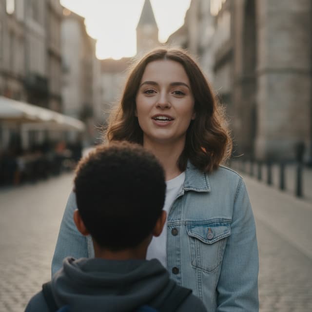 une fille de face qui parle à un garçon de dos
