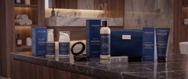 régénérer cette image en rajoutant tous les autres produits CRYOM sur le plan en marbre afin de montrer l'effet de gamme.
