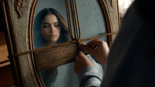 replace the message note hanging on the mirror on the second image with this metal plate piece on the first image