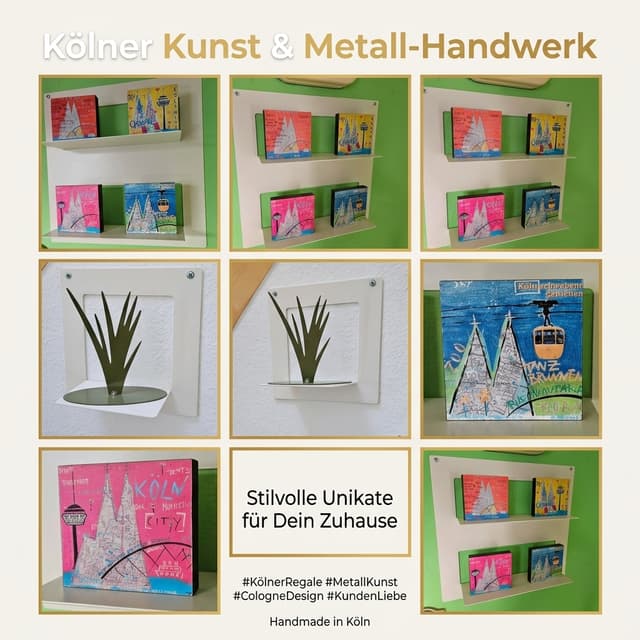 erstelle eine Collage für einen Instagram Post, hier sind Kundenfotos , von einem Kunden , der unsere Metallregale gekauft hat und diese bei sich zu Hause abfotografiert hat. Die Bilder sollen trotzdem professionell wirken und unsere Produkte gut aussehen lasse