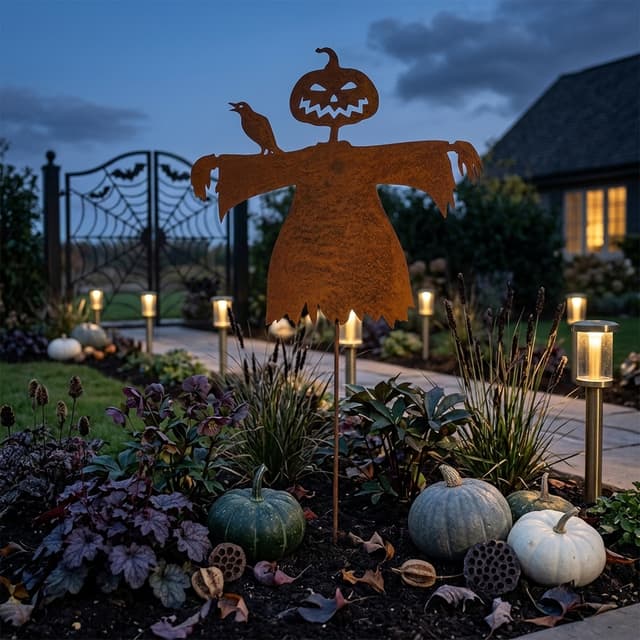 erstelle einen Hintergrund für den Gartenstecker, Halloween Stimmung, trotzdem stilvoll