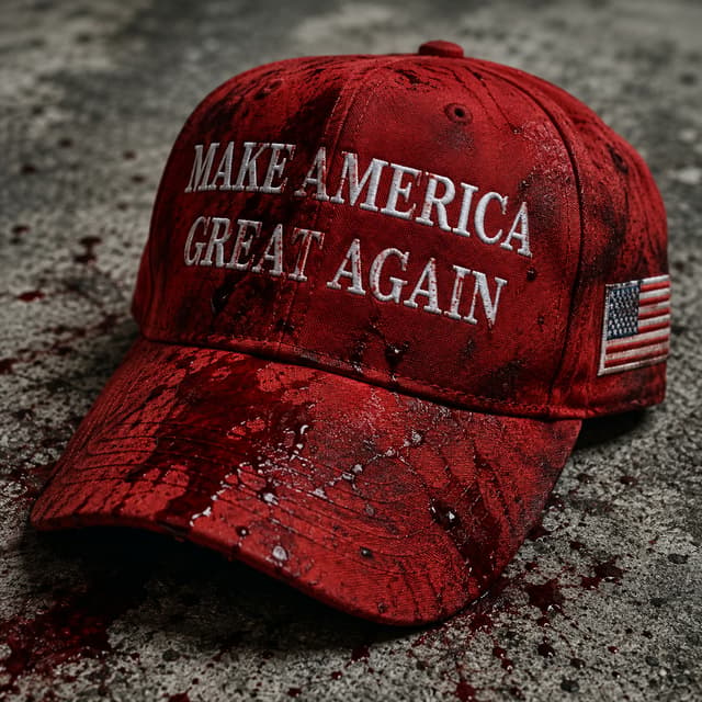 cappellino MAGA sporco di sangue