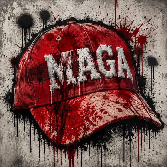 cappellino MAGA sporco di sangue, fammelo stile graffiti