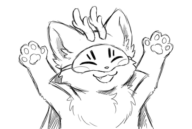 make a simple doodle of this guy in a simple loose line artstyle very sketchy bust portrait with apws up int he air, smiling. black lines, no color, mini,mal shading, very simple ms paint make sure it is the EXACT SAME CHARACTER