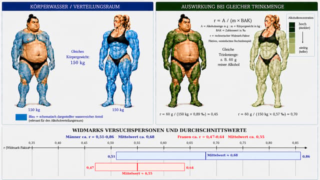 LETZTE MINIMALE KORREKTUR DES VORHANDENEN BILDES.

WICHTIG:
Das Bild NICHT neu erstellen und NICHT neu gestalten.
Alle bestehenden Elemente, Größen, Positionen, Farben, Körperformen,
Markierungen, Formeln und insbesondere die komplette untere Widmark-Skala
unverändert lassen.

NUR DIE FOLGENDEN ZWEI ÄNDERUNGEN DURCHFÜHREN:


1. GESICHT DES SUMORINGERS KORRIGIEREN

Nur das Gesicht des männlichen Sumoringers korrigieren.

Er soll wieder eindeutig wie ein traditioneller, sehr schwerer Sumoringer wirken:
- breites, kräftiges und rundliches Gesicht
- volle Wangen
- kräftiger Unterkiefer
- kurzer, breiter Hals
- Gesicht proportional passend zu seinem sehr massigen Körper
- japanisch inspirierte Sumo-Darstellung
- schwarzer traditioneller Sumo-Haarknoten unverändert beibehalten
- ernster neutraler Gesichtsausdruck

WICHTIG:
NICHT sein Gesicht schlank, kantig oder wie das Gesicht eines Bodybuilders darstellen.

Seinen Körper NICHT verändern.
Seine Muskelmasse NICHT verändern.
Seinen Bauch NICHT verändern.
Die blauen bzw. grünen Markierungen NICHT verändern.

Der Sumoringer muss auf der linken und rechten Bildhälfte weiterhin
EXAKT DIESELBE PERSON mit demselben Gesicht und derselben Körperform sein.


2. FORMELERKLÄRUNG TYPOGRAFISCH KORRIGIEREN

Unter der Hauptformel oben rechts die Variablenerklärung exakt so darstellen:

A = Alkoholmenge in g | m = Körpergewicht in kg
BAK = Zahlenwert in ‰

Keine Punkte oder Multiplikationszeichen als Trennzeichen zwischen
den Definitionen verwenden.

Die Hauptformel selbst unverändert lassen:

r = A / (m × BAK)

Die Zeilen

„r = rechnerischer Widmark-Faktor“

und

„Fiktives, vereinfachtes Rechenbeispiel“

unverändert lassen.


ABSOLUT NICHT VERÄNDERN:

- die Frau
- die Körperformen beider Personen
- das Körpergewicht 150 kg
- blaue Körpermarkierungen
- grüne Körpermarkierungen
- Alkoholkonzentrations-Legende
- Überschriften
- „Gleiches Körpergewicht: 150 kg“
- „Gleiche Trinkmenge: z. B. 60 g reiner Alkohol“
- beide Beispielrechnungen
- sämtliche Zahlen
- sämtliche Positionen und Abstände
- die komplette untere Widmark-Grafik

DIE UNTERE WIDMARK-SKALA UNTER KEINEN UMSTÄNDEN
NEU GENERIEREN, VERSCHIEBEN ODER VERÄNDERN.

Nur das Gesicht des Sumoringers und die beschriebene
Variablenerklärung korrigieren.
Alles andere pixelgenau unverändert lassen.