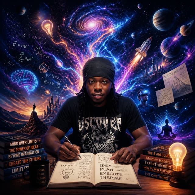 Young man in the universe his mind is limmitless with ideas