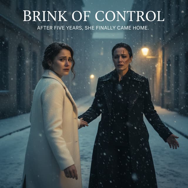 Create a completely different 9:16 vertical poster, 1080x1920, for a premium lesbian romance short drama.
Feature TWO ADULT WOMEN ONLY.
Adult Luna stands alone in a snowy European street at night, wearing an elegant ivory coat, tears in her eyes.
Behind her, Raven suddenly appears through heavy falling snow, visibly exhausted and wounded, wearing a long black coat with subtle blood stains and a powerful mafia-boss presence.
Luna turns around in shock and runs toward Raven.
Capture the exact emotional moment before their reunion: Luna reaching toward Raven, Raven opening her arms, their faces filled with years of longing, regret and relief.
Make it unmistakably romantic between two women.
Background: abandoned European street, snowstorm, warm golden lights glowing from distant windows, cinematic winter atmosphere.
Visual style: Scandinavian art-house romance mixed with Hollywood melodrama, desaturated blue-gray environment contrasted with warm skin tones, soft snowfall, atmospheric fog, shallow depth of field, emotional cinematic photography.
No men anywhere.
No wedding couple.
No heterosexual symbolism.
Large elegant title:
BRINK OF CONTROL
Tagline:
AFTER FIVE YEARS, SHE FINALLY CAME HOME.
Minimal typography, lots of negative space.
Photorealistic, emotionally devastating, premium streaming-series poster.
Single poster only, no collage, 9:16.