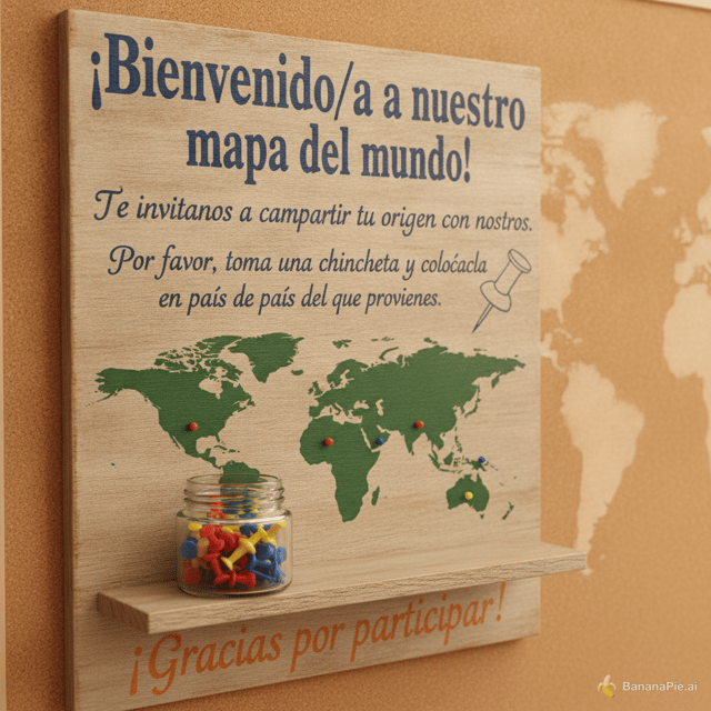 quiero un cartel explicativo que voy a poner en un mapa para que la gente coja una chincheta y la ponga en el pais del mundo de donde venga